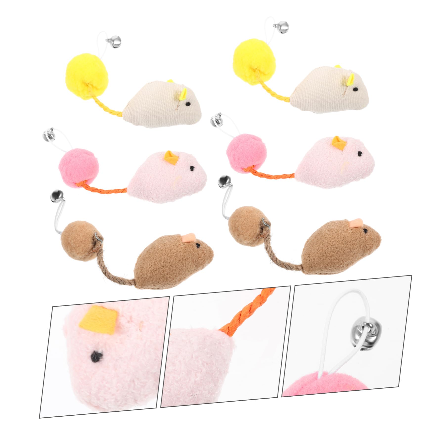 FRCOLOR Lot de 6 Jouets Souris en Peluche pour Chaton et Chat, avec Clochette, Jouets Solides Résistants aux Morsures pour Divertir et Soulager L'ennui Quotidien