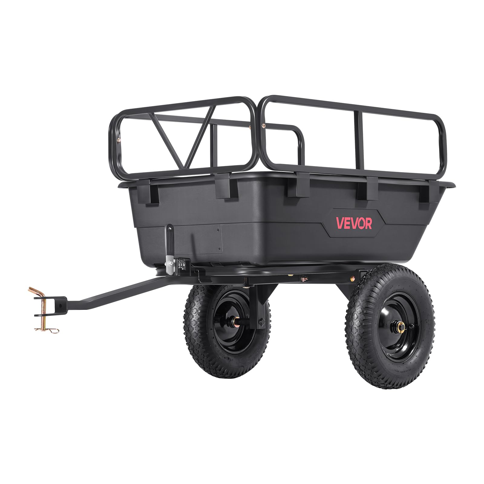 VEVOR Remorque à Benne Basculante, 283 L, Remorque de Tracteur Tondeuse à Gazon Jardin Polyéthylène, Capacité de Charge 226,8 kg, avec Pneus 40,64 cm, Chariot de Transport à Déversement pour VTT, UTV
