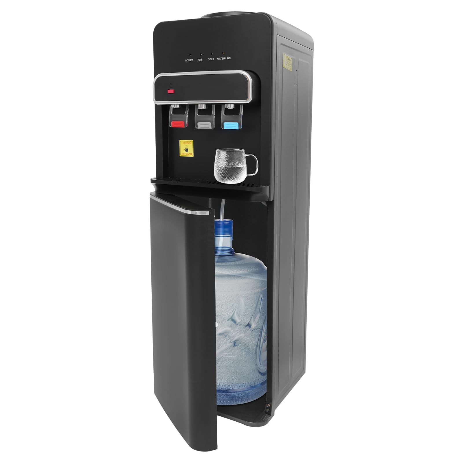 Dispensador de agua de pie con carga inferior, 3 temperaturas: frÃa, caliente y ambiente, dispensador de agua para garrafas de hasta 22.7L, 550W calor y 75W frÃo, bloqueo infantil y ahorro en
