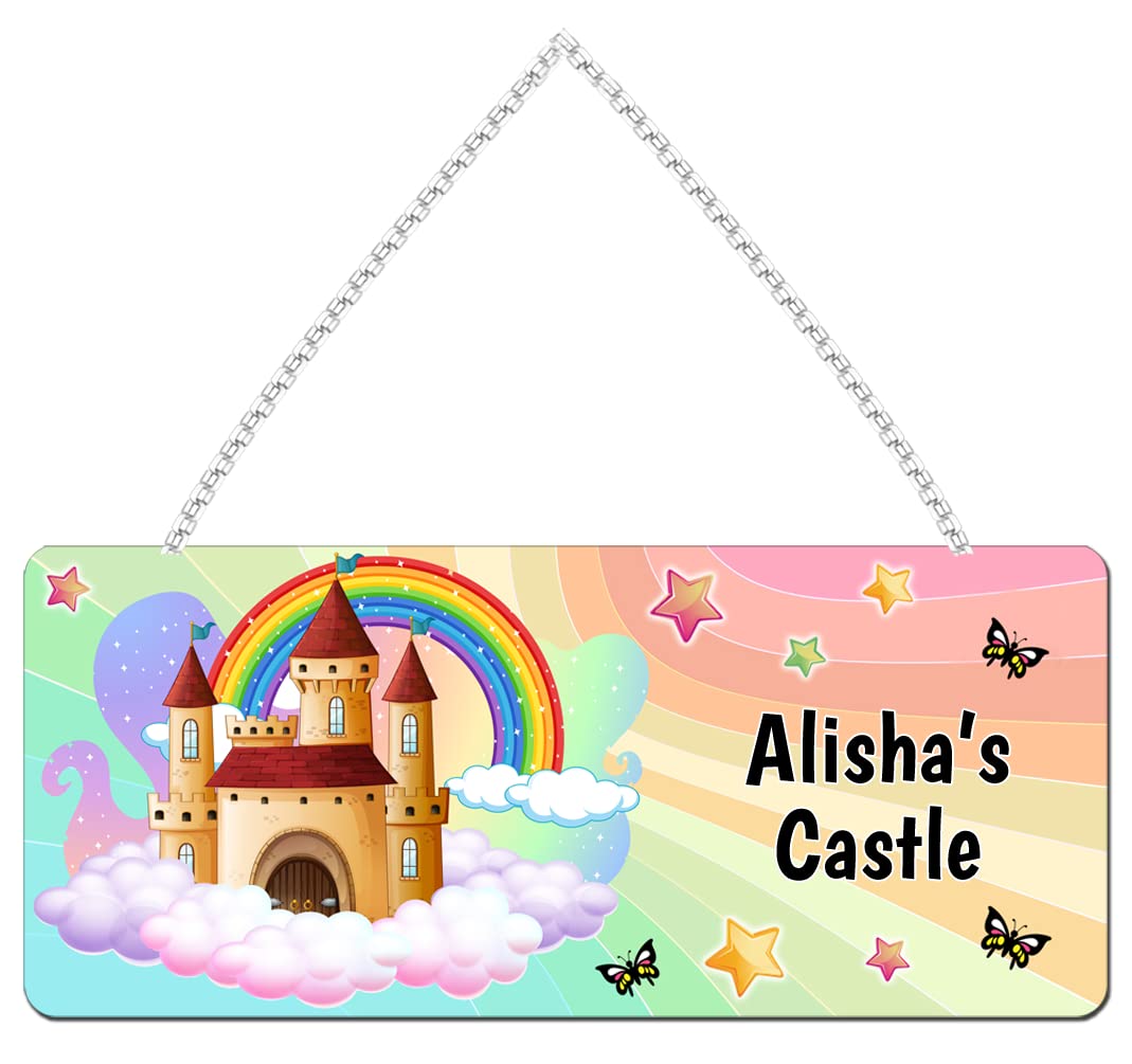 FABTODAY Rainbow Personalized Kids Name Plate with Hanging Chain | Birthday Gift for Kids | Birthday Return Gift | Kids Room Decor | Size: 11.5 x 5 inches | Name - Alisha
