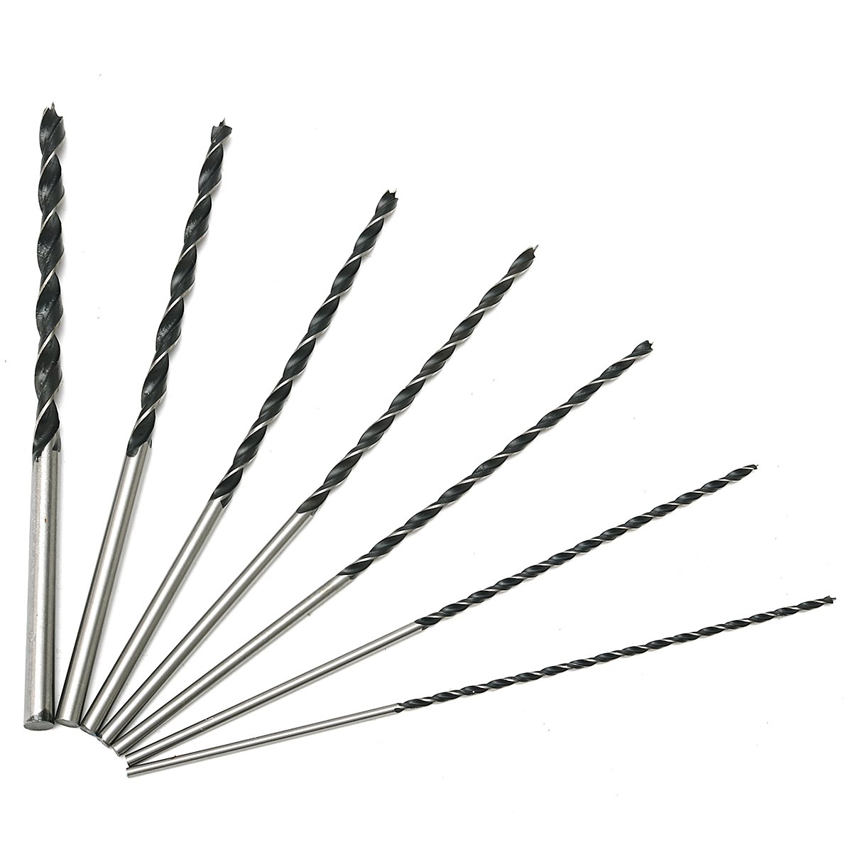 7Pcs 300Mm Juego de brocas helicoidales de tres puntos alargadas Brocas para trabajar la madera