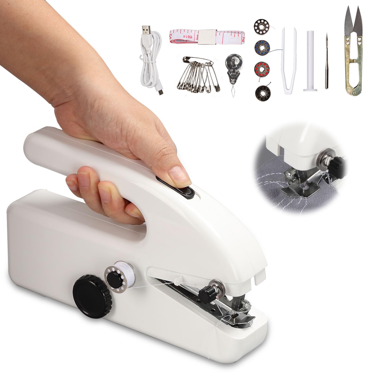 Macchina da Cucire Portatile, Elettrica a 2 Velocità, Mini Macchina da Cucire a Mano, Mini Cucitrice per Tessuti Portatile con Accessori da Cucito per Tessuti, Abbigliamento, Principianti, Fai Da Te