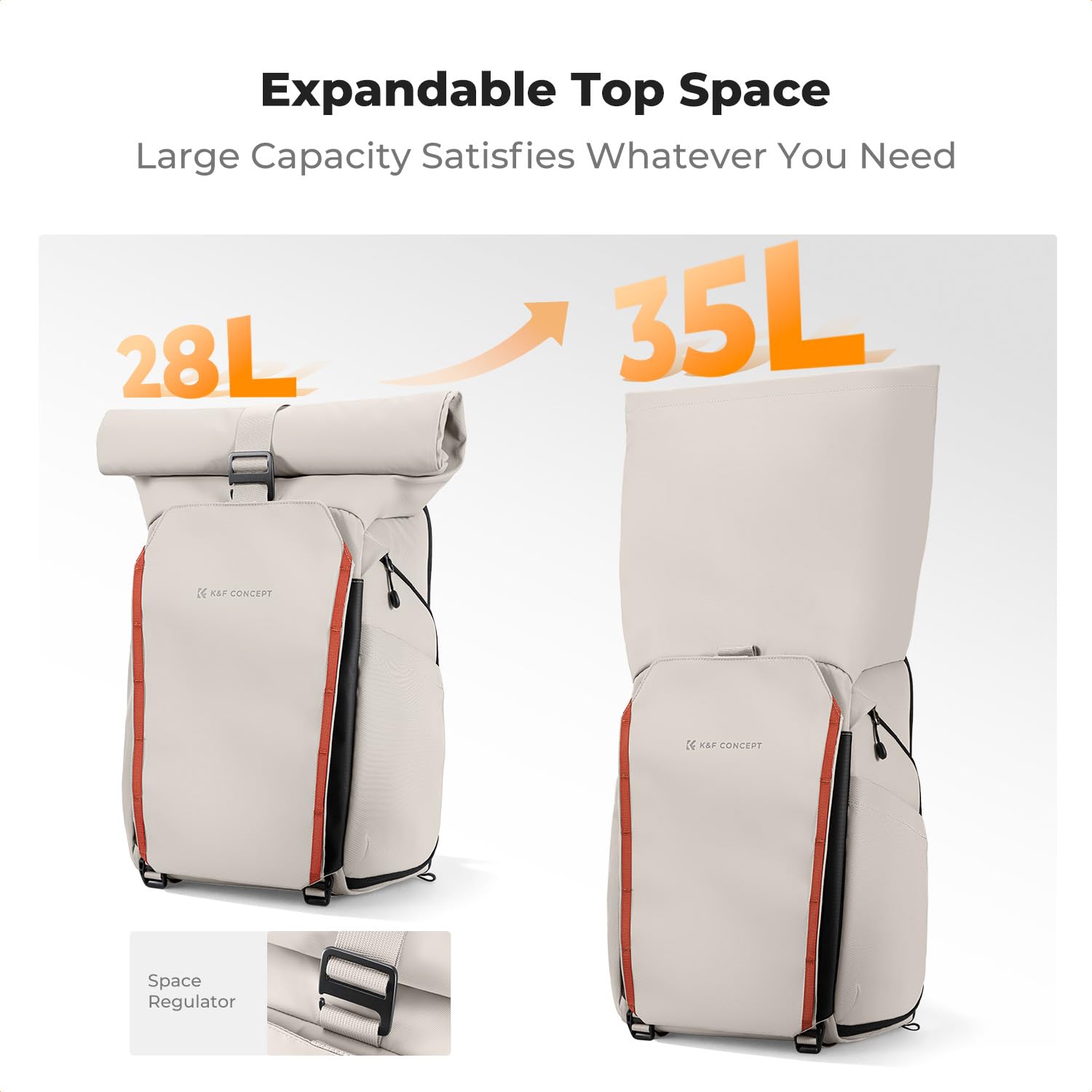 K&F CONCEPT Kamerarucksack mit Rolltop-Erweiterung | großer Fotorucksack mit vollständiger Rückseite zum Öffnen, Schnellzugriff und Laptopfach für Geräte bis zu 15,6 Zoll