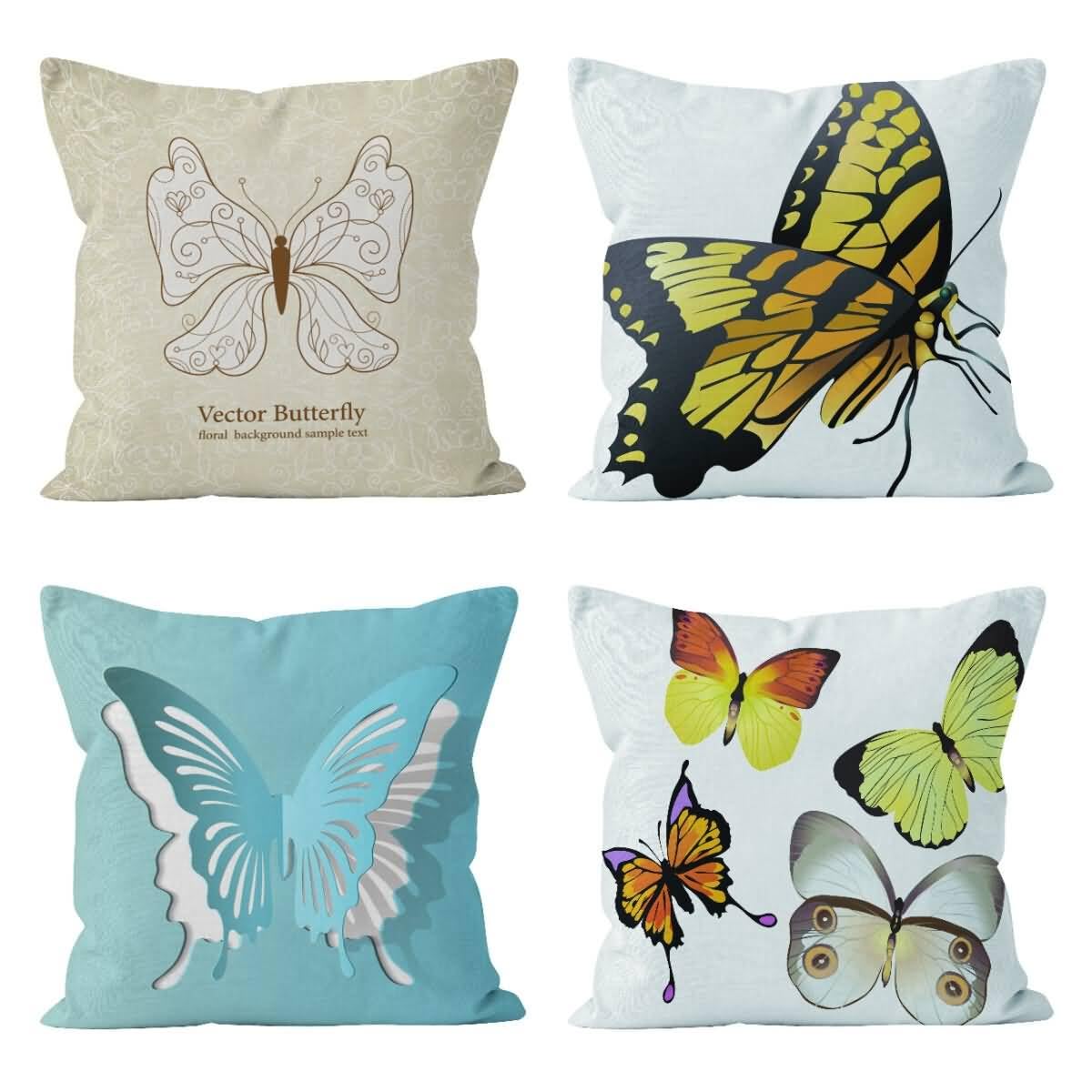 Taie d'oreiller soie et lin premium motif papillon oriental 50x50cm confort luxe