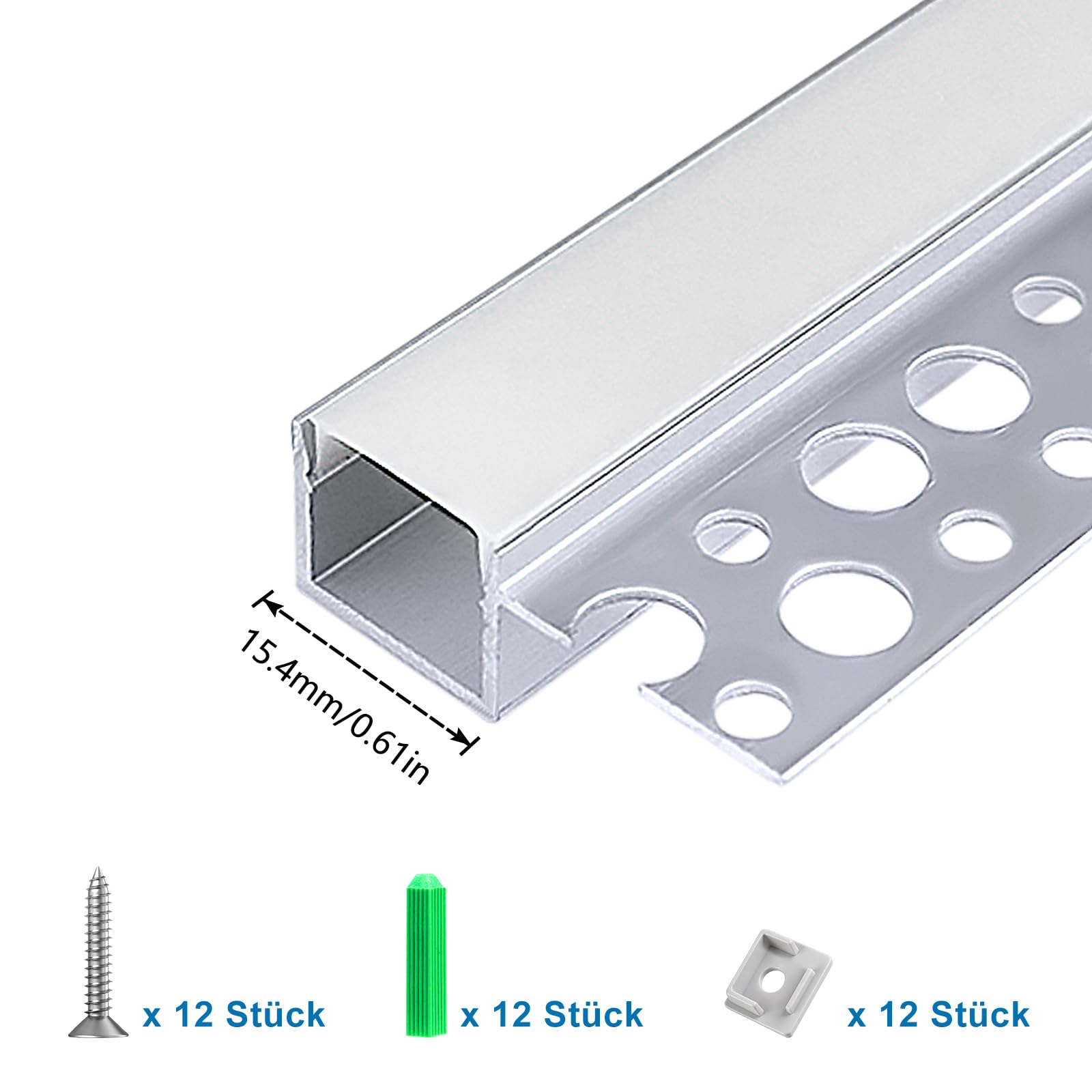 inShareplus LED Trockenbauprofil, 3,3 ft/1 m, 6er-Pack Aluminiumkanal mit milchiger Abdeckung; 13mm trimless LED-Strip-Diffusor für Unterbau, Regal, Wand, Tisch, Decke und Ecken(Retrofit)