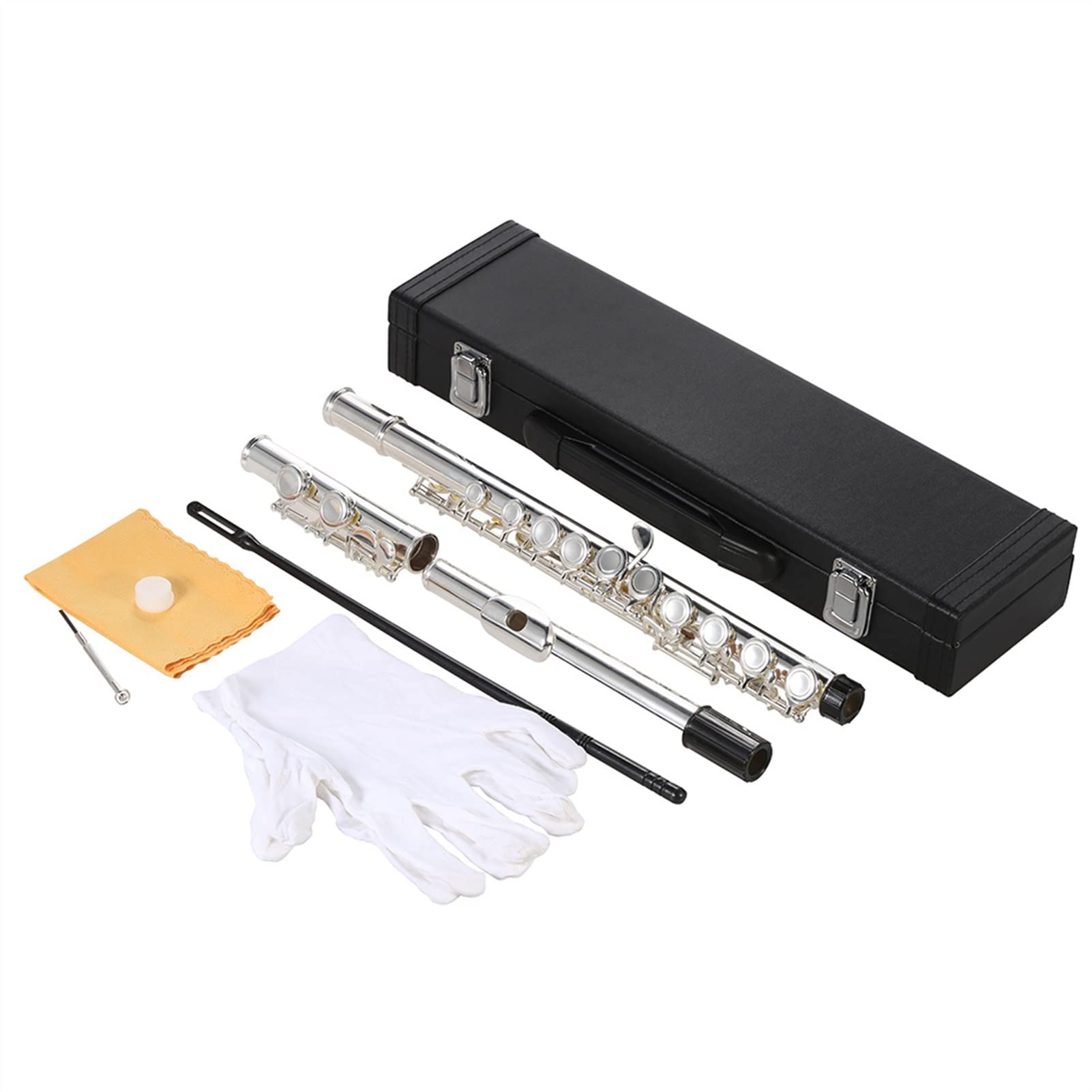 ZUZU Principiante Estudiante Concierto Flauta C Clave Níquel Plata Plateado Agujero Cerrado de 16 Orificios con Instrumento de Viento Kit Flauta