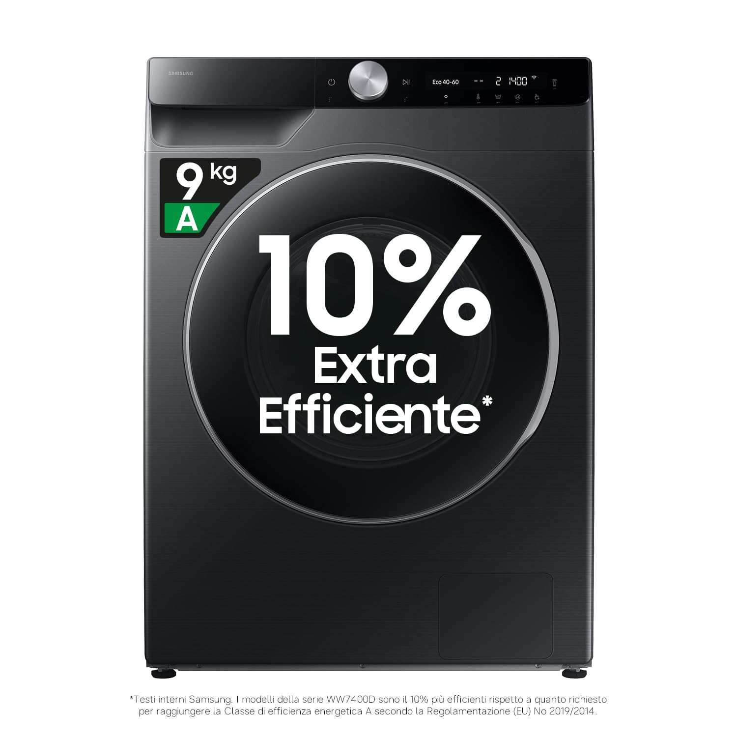 Samsung Lavatrice AI Control WW90DG6U85LB/​U3 Libera installazione, 9 Kg, 1400 RPM, Wifi, Ecodosatore, Vapore, Carica Frontale, Corpo: Nero, Oblò: Nero, 60l x 85h x 60p cm, Normal