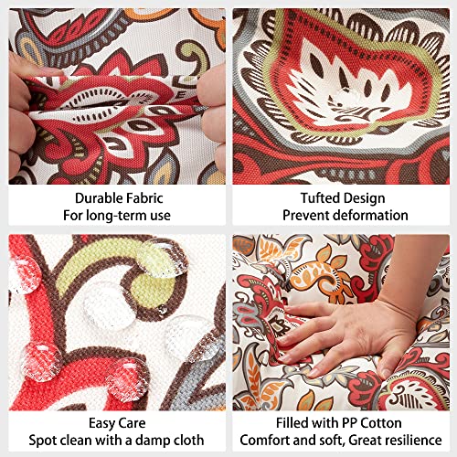 Magpie Fabrics Patio Bench Cushion 45"X18", Indoor/Outdoor Non-Slip Water Resistant Long Seat Pads, Tufted Loveseat Cushion For Swing, Settee, Window, Garden, Wicker, Front Porch (Botanical Red) #TOP5