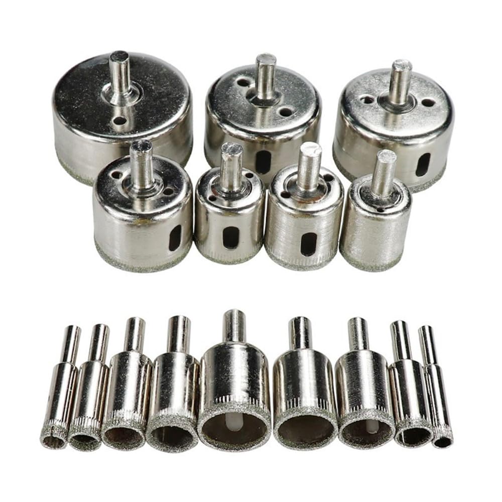 Wiertło diamentowe rdzeniowe, zestaw otwornic powlekanych 3-60 mm do wiercenia w granitowych płytkach szklanych i marmurowych(60-50mm 15pcs B)
