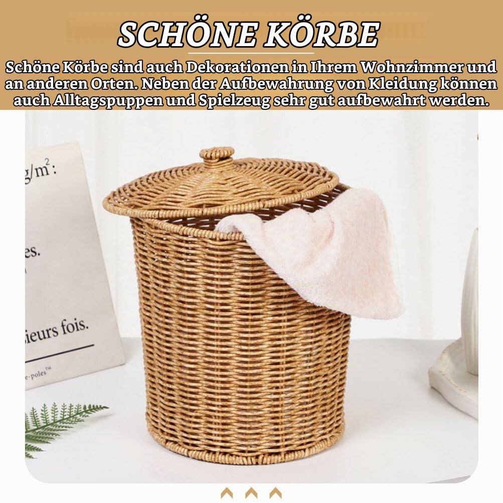 Zerodeko Rattan Korb Mit Deckel – Vielseitiger Wäschekorb Und Aufbewahrungskorb Für Schlafzimmer Wohnzimmer Und Bad – Geflochtener Mülleimer Für Schmutzwäsche Und Kleinigkeiten 11.42X9.25X7.87In