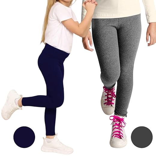 Kit 2 Calça Legging Infantil Menina Lisa 4-16 Cotton Algodão cinza e azul