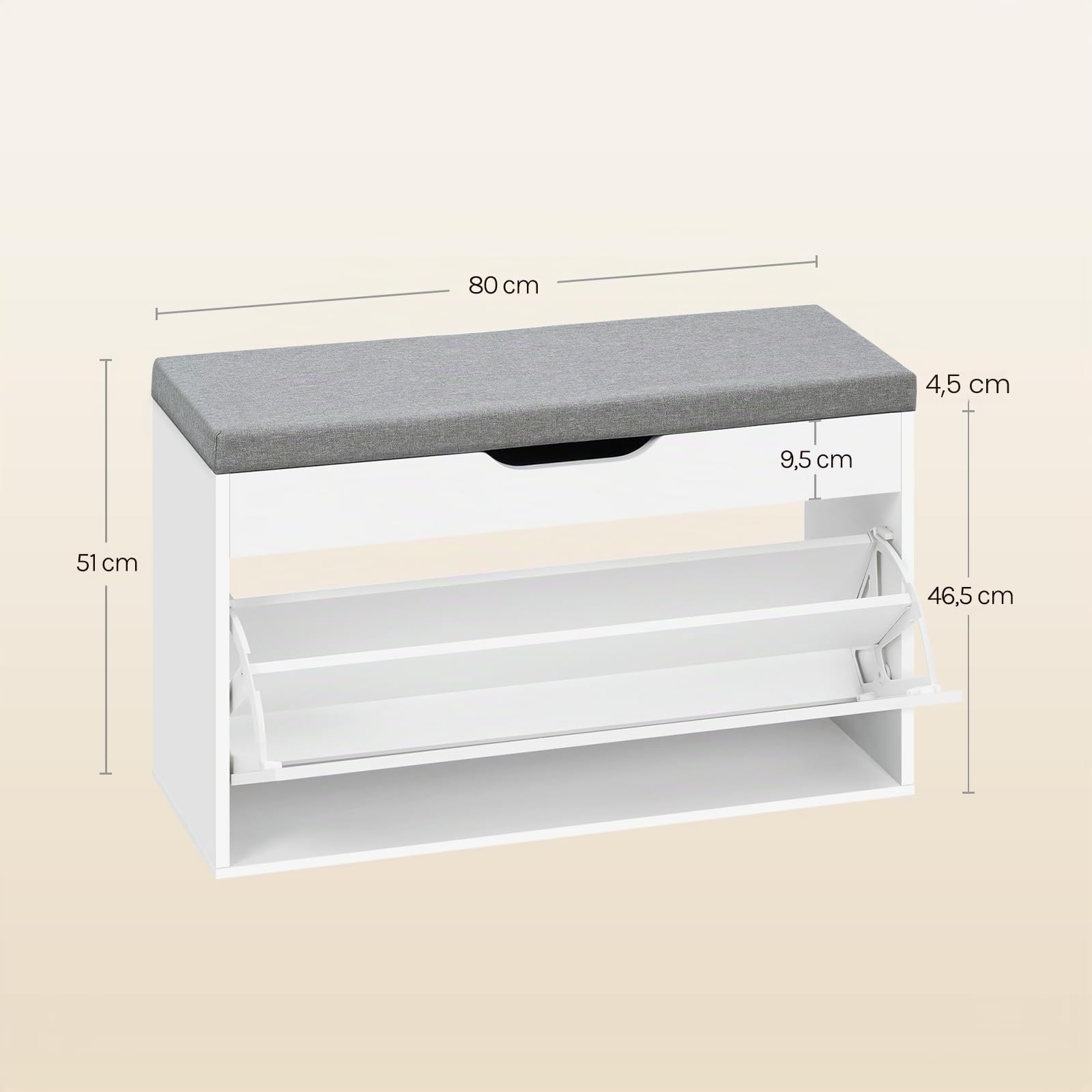 WOLTU Panca Scarpiera da Ingresso, Porta Scarpe con Cassetto Ribaltabile a 2 Livelli e Scomparto Nascosto, per Ingresso, Camera da Letto, Soggiorno, Corridoio, 80x30x51 cm, Bianco + Grigio
