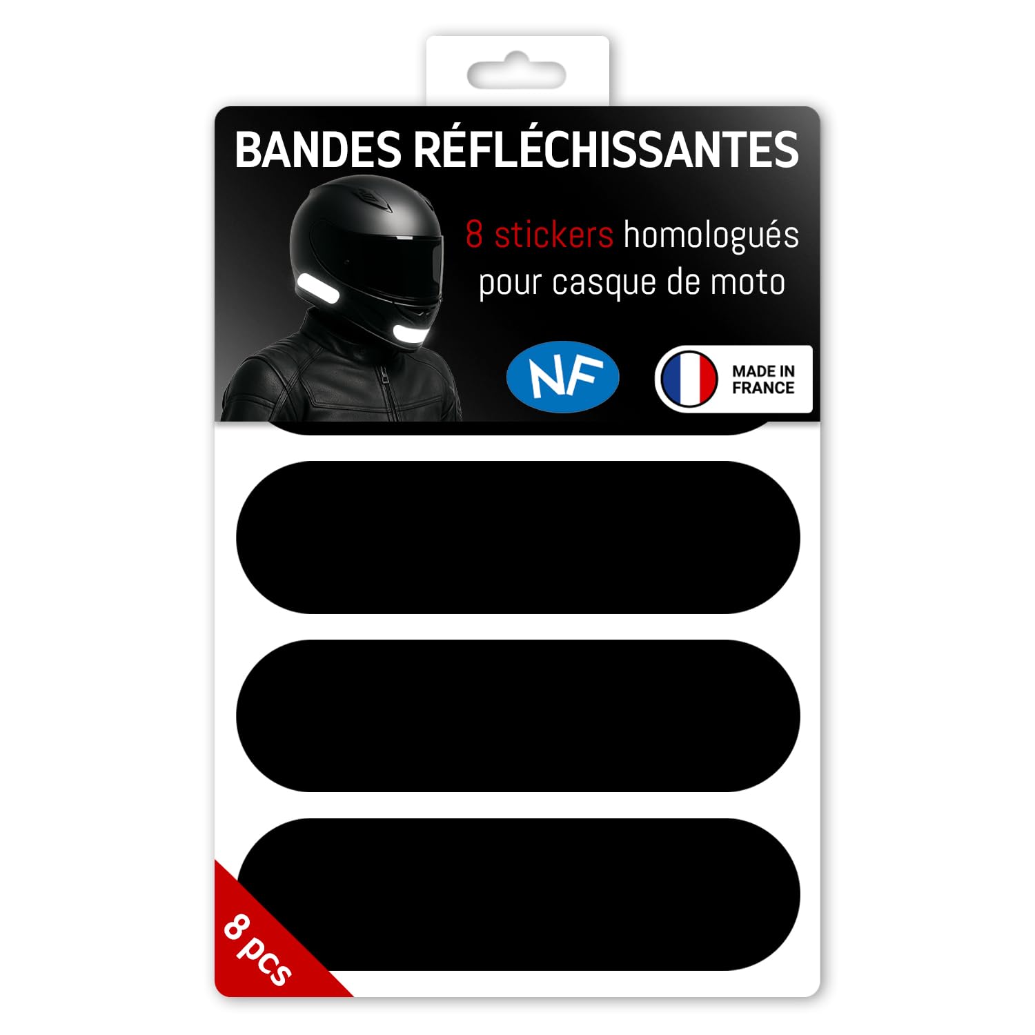 Wraplab - Set of 8 reflective strips for motorcycle helmet - France approved - High visibility at night
