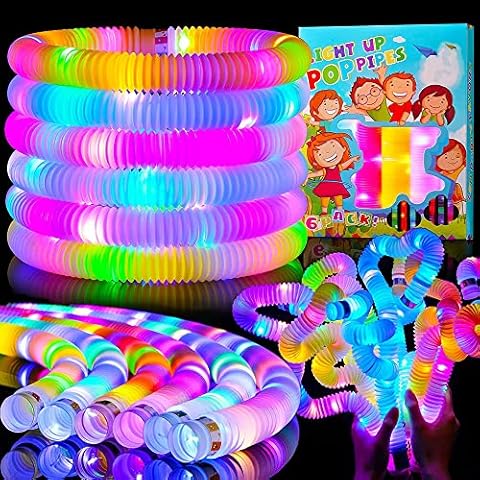 ZFVEN Light Up Pop Tubes LED Stretch Tubes Colorful Party Favor Pop Tubes Fidget Toy Glow Sticks Party Favours Stocking Stuffers Birthday Party Return Gifts Cover
