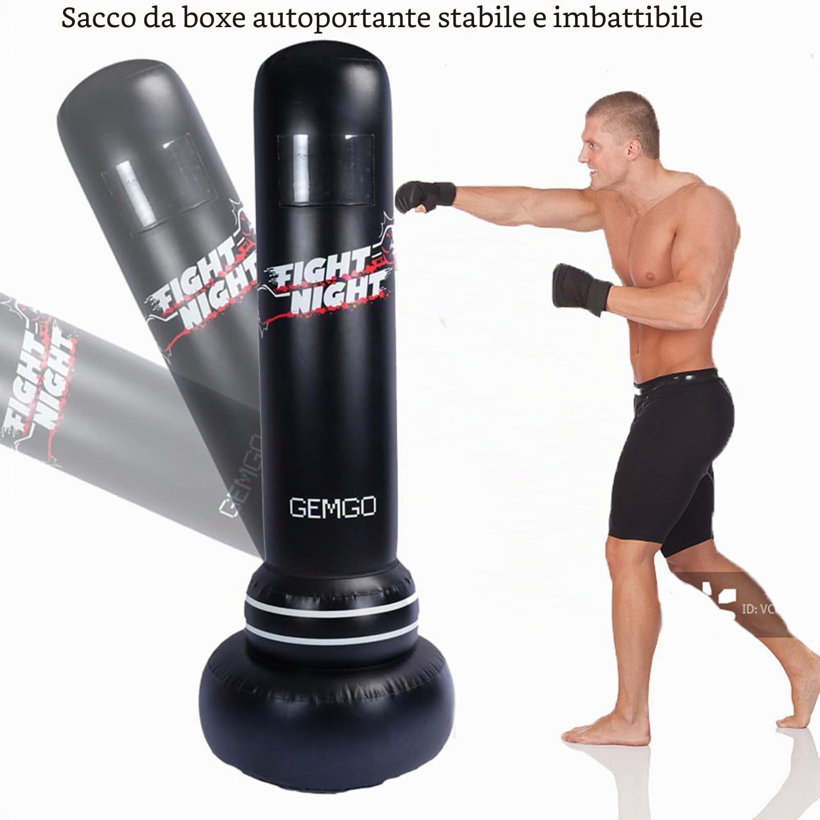Sacco da boxe in piedi, 180 cm, in PVC, con guanti da boxe in poliuretano, adatto per l'allenamento di boxe di adolescenti e adulti, donna Taekwondo MMA aiuta ad alleviare lo stress