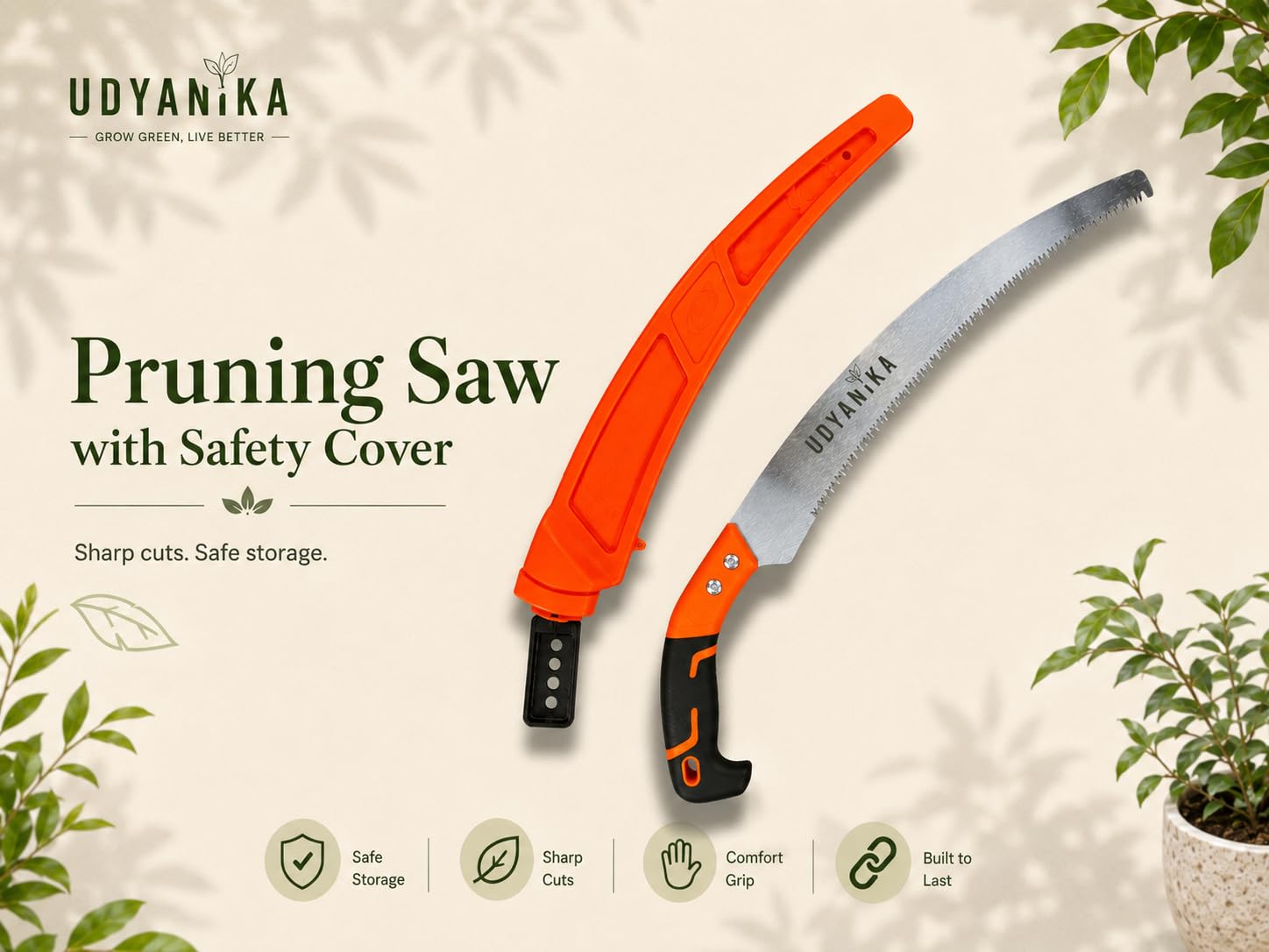 Udyanika Pruning Saw Cutter for Trees with Safety Cover | Hand Saw for Gardening & Tree Cutting | Wood Cutter Saw with Ergonomic Grip | Tree Cutter for Branches & Wood Pruning