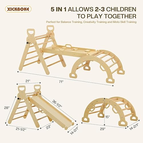 Miniatura 3 de Juego de triángulos Pikler 5 en 1 para niños pequeños, juego de 3 juegos para interiores y juguetes de escalada para niños de 2 a 6 años, plegable e