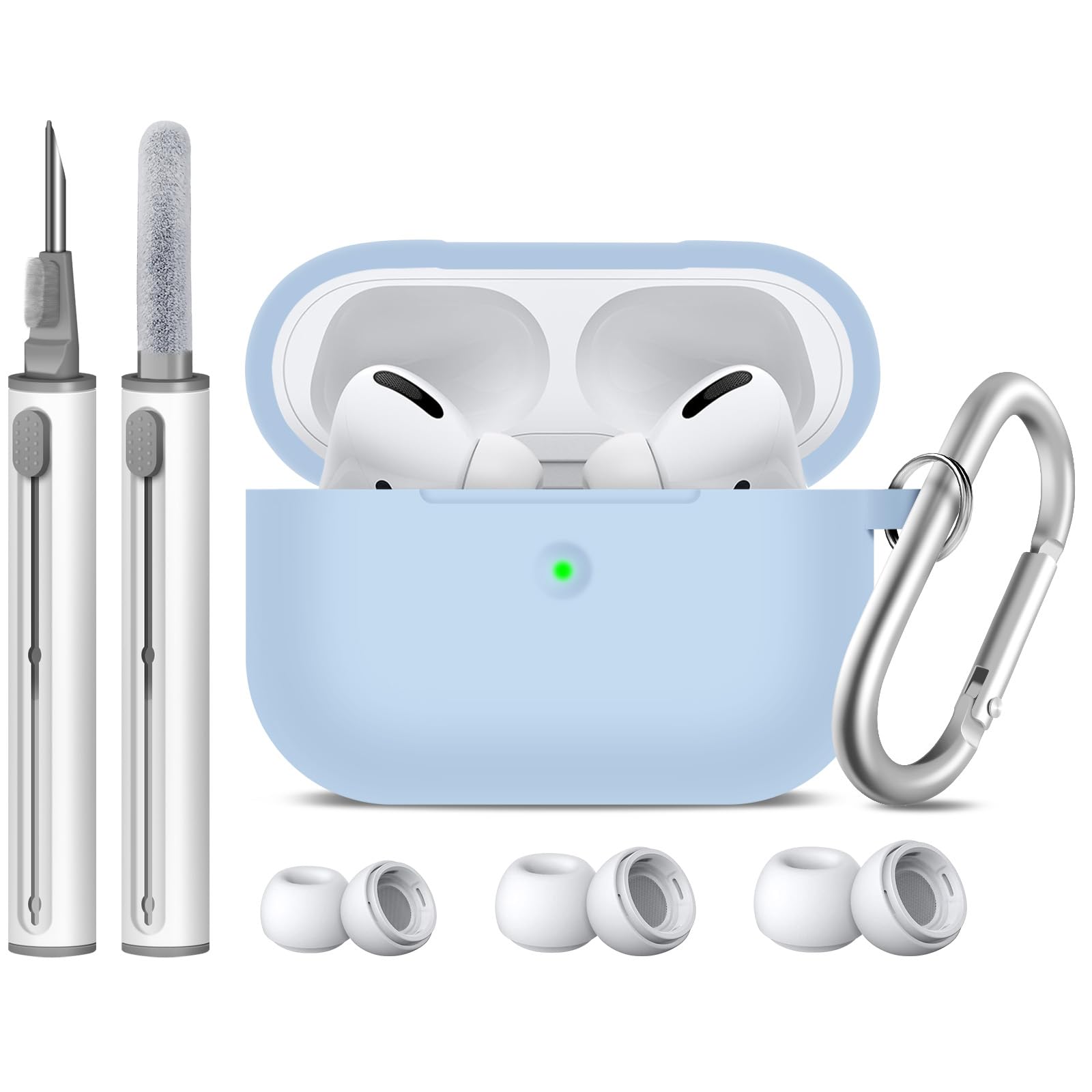 for AirPods Pro Case Cover with Cleaner Kit,Soft Silicone Case for Apple AirPod Pro 1st/2nd Generation,AirPods Pro/Pro 2 Case Accessories with Keychain-Denim Blue
