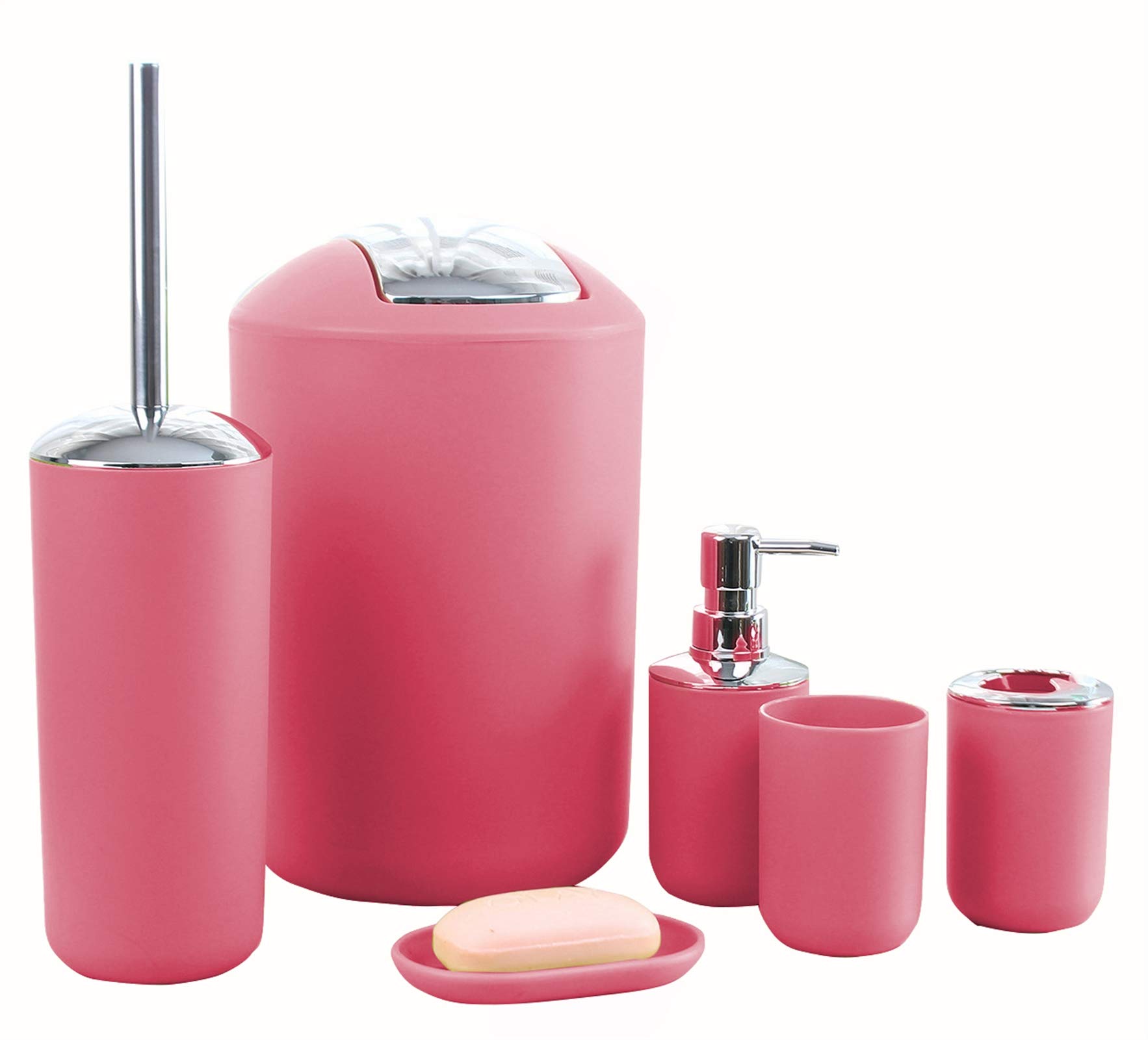 MSV Badkamerset, 6-delige badkameraccessoires, zeepdispenser, wc-borstel, zeepbakje, cosmetica-emmer en tandenborstelbeker, mat zwart