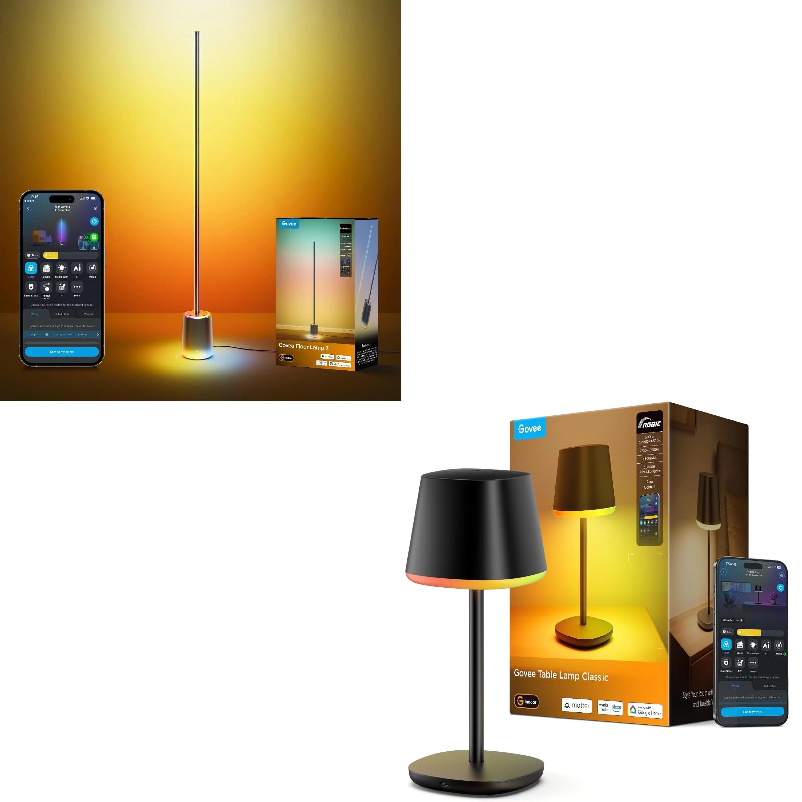 Govee Stehlampe 3 mit LuminBlend+ Technologie Tischlampe Kabellos Akku mit 72 Szenen Bundle