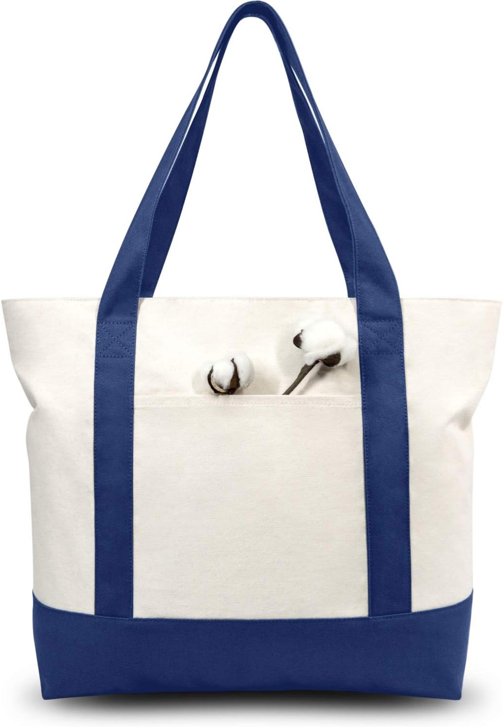 TOPDesign Canvas Tote Bag with External Pocket + Zipper