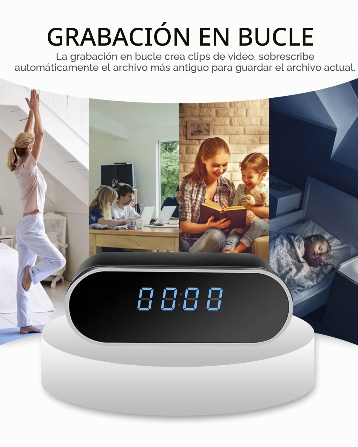 Reloj de cámara espía oculta, WiFi 1080P, con visión nocturna, detección de movimiento, grabación en bucle, cámara de vigilancia inalámbrica para interiores