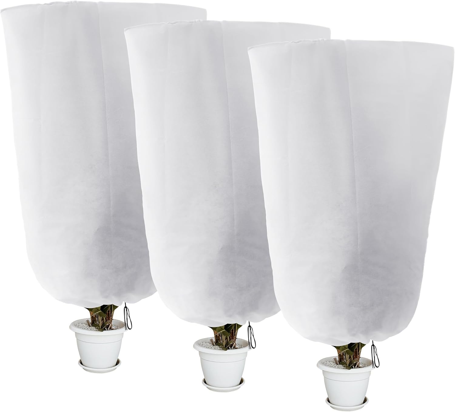 Alpurple 3 Packs Winter Drawstring Plant Covers – 47″ X 31.5″ Warm Plant Protection Cover Bags, Frost Cloth Blanket Protecting Fruit Tree Potted Plants from Freezing Animals Eating