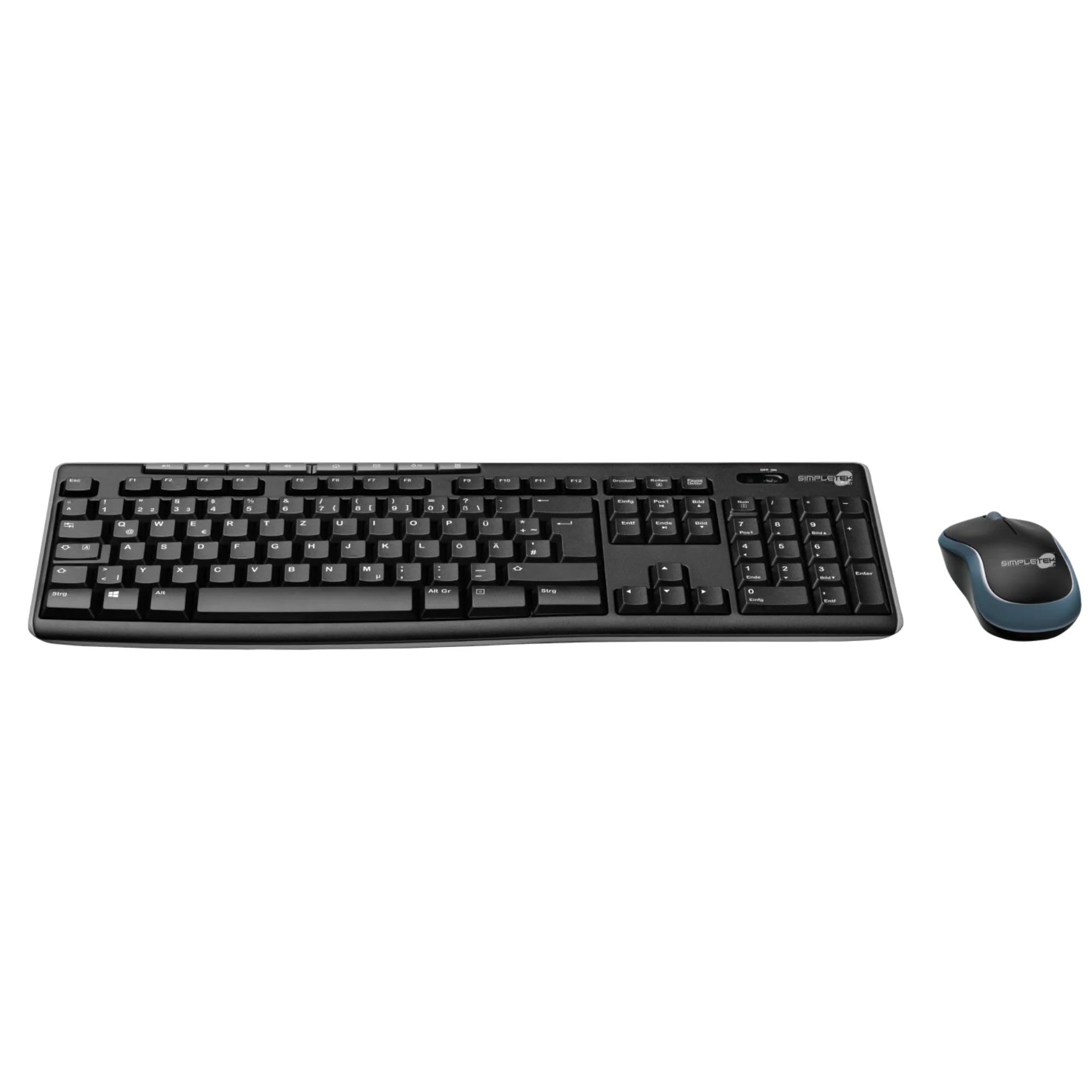 SIMPLETEK - Bezprzewodowa klawiatura i mysz optyczna | niemiecki układ DE QWERTZ | Anti-Skip, zasięg 10 m, zasięg 2,4 GHz (odnowiony)