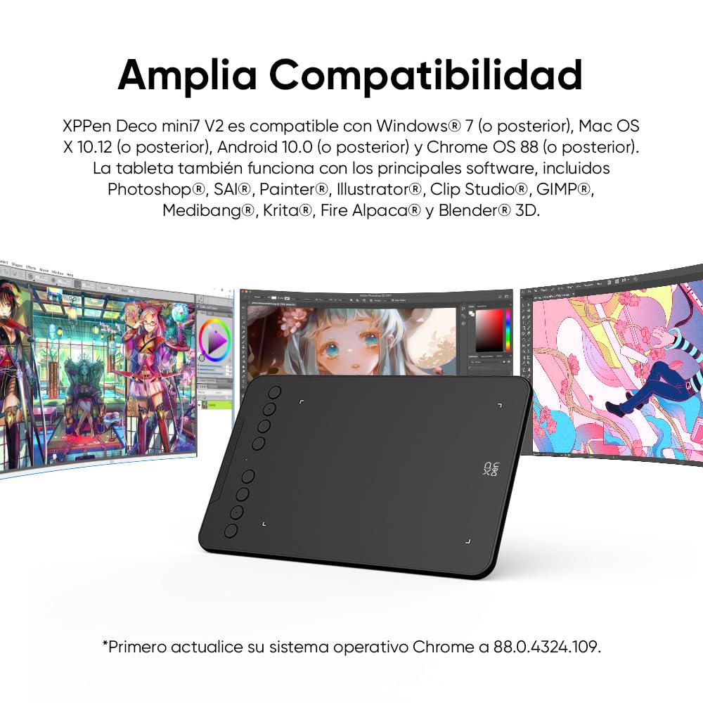 XPPen Deco Mini7 V2 Tableta Gráfica 7x4 Pulgadas Lápiz 16384 Niveles 8 Atajo Tableta Dibujo para Creación Móvil o Educación/Trabajo Remoto