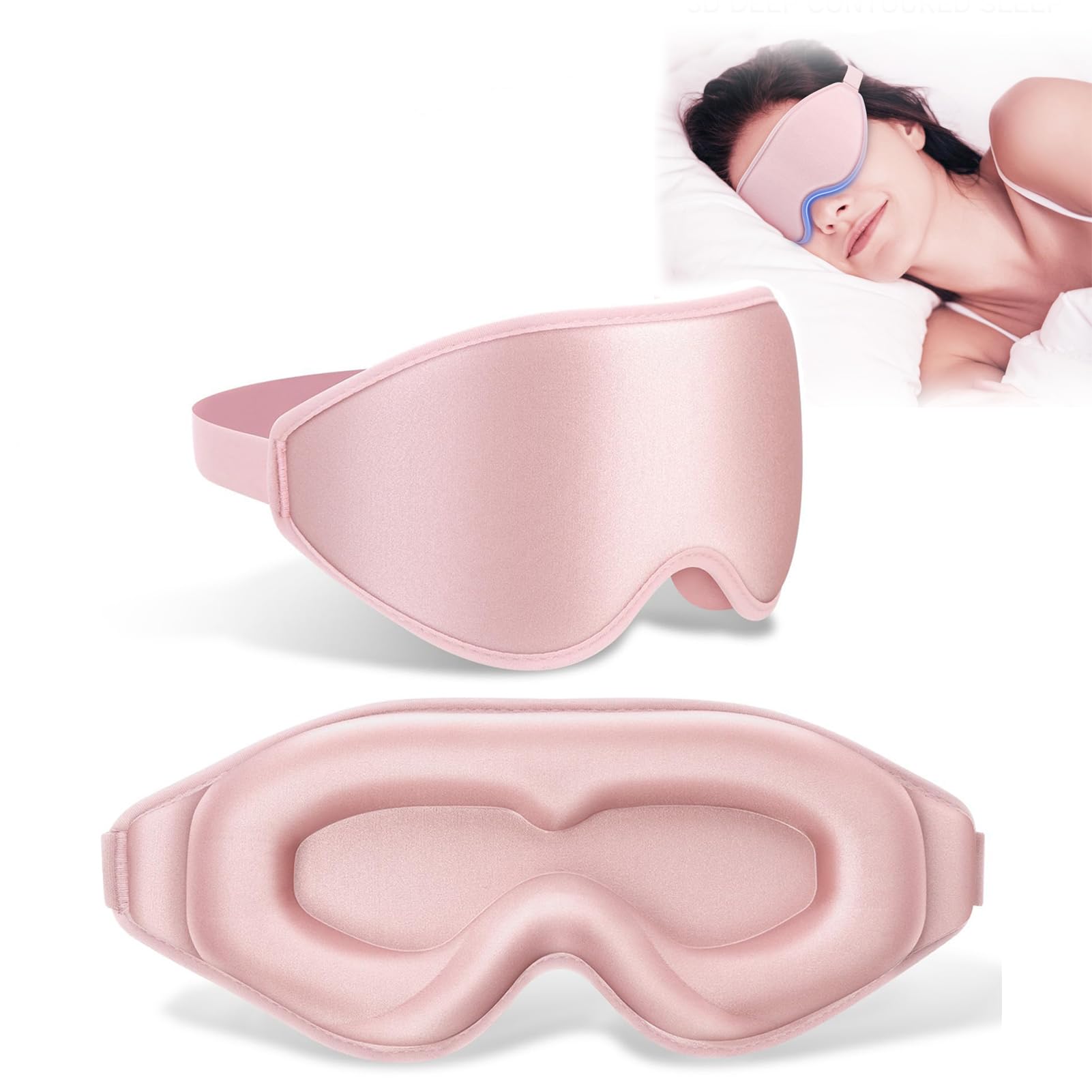 Sleep Eye Mask, 99% Fully Block Out Light Sleep Eye Mask, 3D Contoured, Zero Pressure, Memory Foam, Long Lash Extension with Adjustable Strap for Sleeping Travel Home Nap Rest Women Men