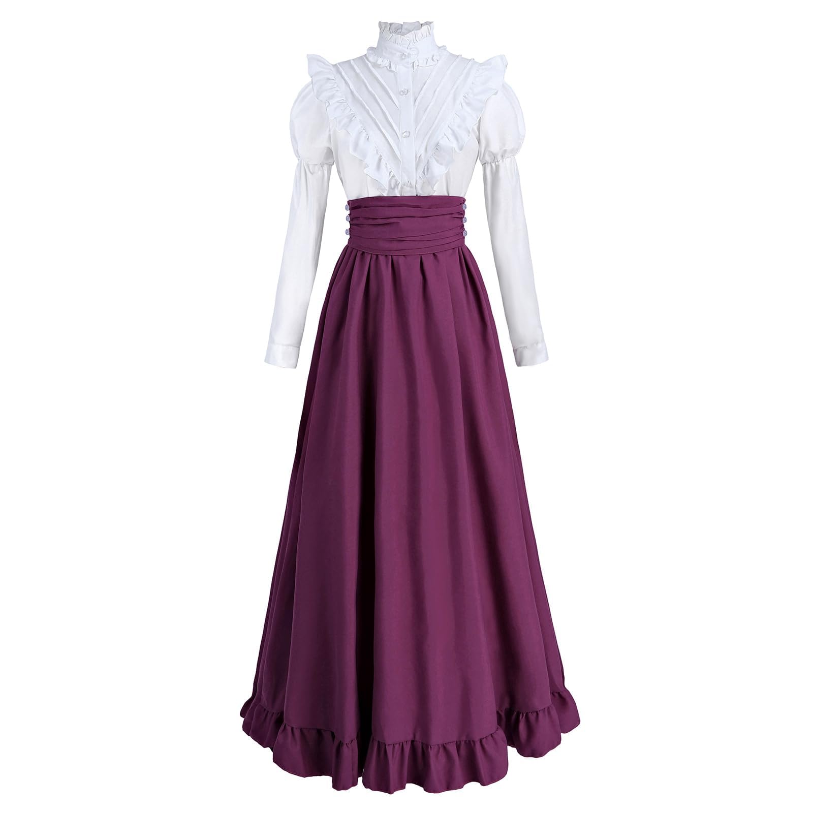 Fiamll Vêtements médiévaux pour femme - Robe de Renaissance médiévale - 2 pièces avec chemisier et jupes