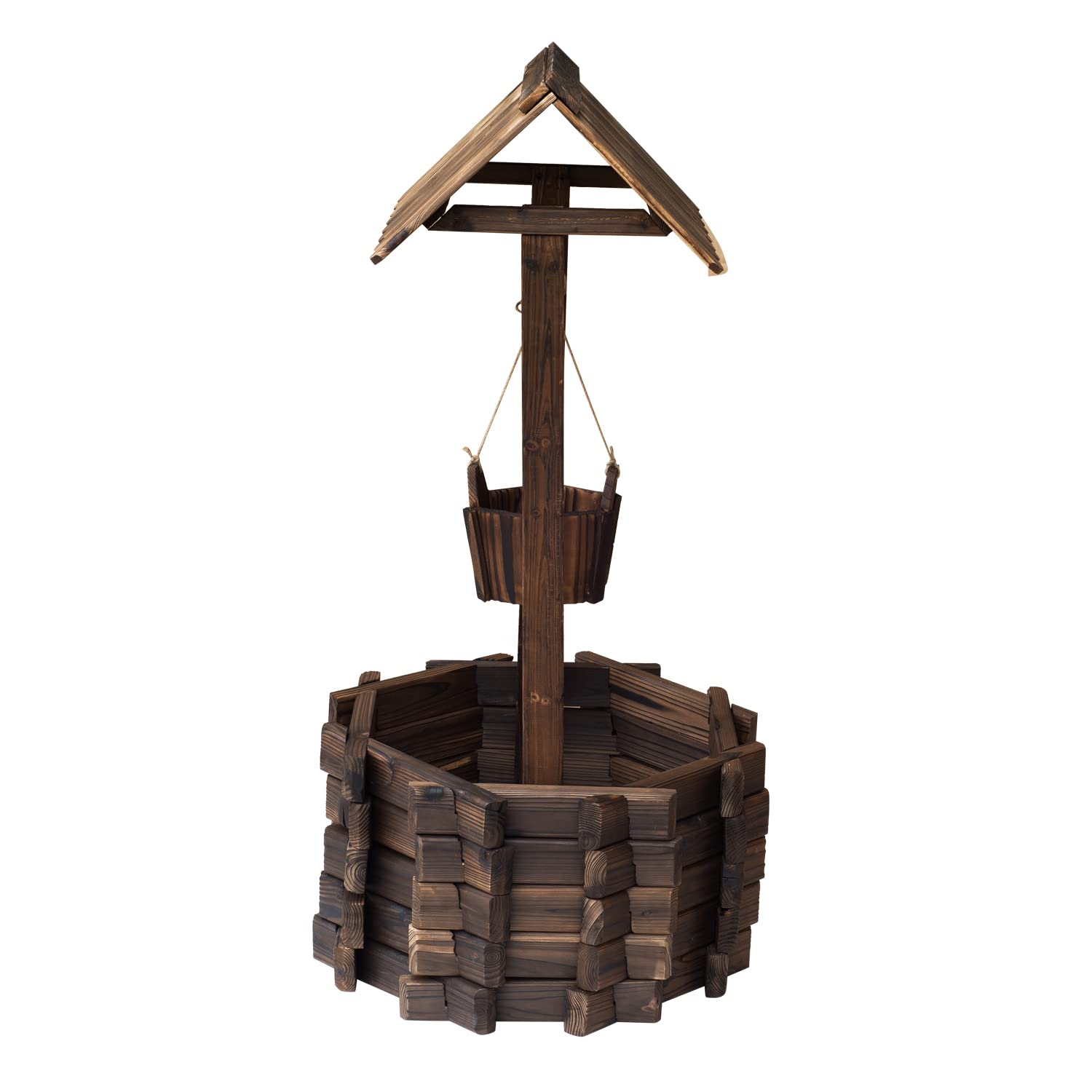 Outsunny décoratif puits en Bois d'extérieur Pot de Fleurs Jardin Décor de Jardin W/Seau