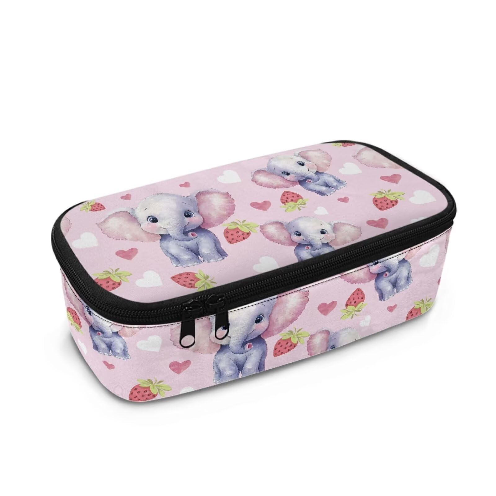 TOADDMOS Hearts Pencil Case Straberry Elephants Pencil Pouch Cute Office Stationery Case Marker Pouch for School Supplies and Cosmetics