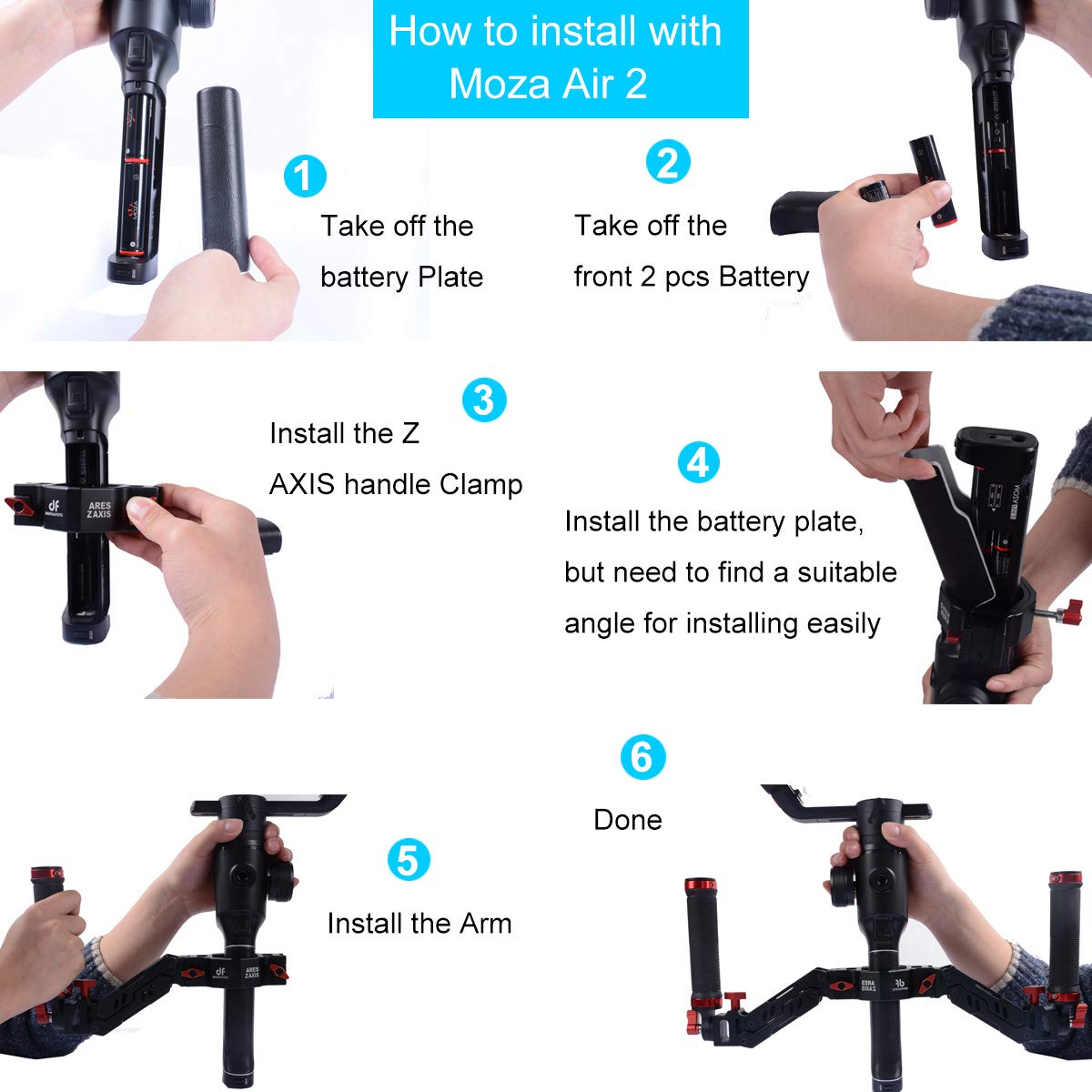 DF DIGITALFOTO ARES Z Axis Spring Dual Handle, elastyczny tłumiący odłączany podwójny uchwyt gimbala, kompatybilny z ZHIYUN Crane 2 MOZA FEIYU DJI Ronin S/S2/RS3/RS3 Pro 3 Axis Gimbal