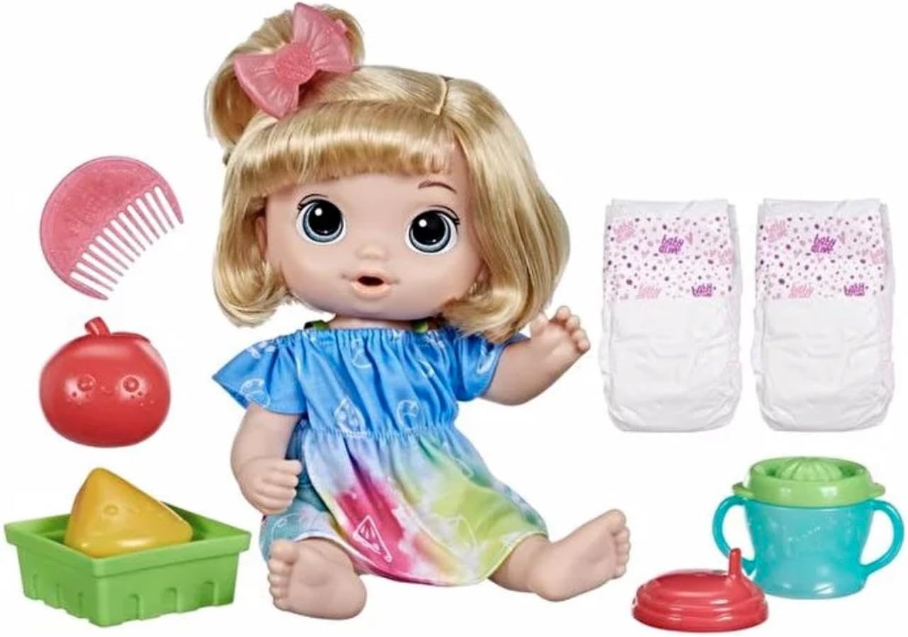 Baby Alive, Doll's Box Fruity Drinks, Apple, Dummy Juicer, Drinks and Wet Her Diaper, from 3 Years Old, Blond Hair