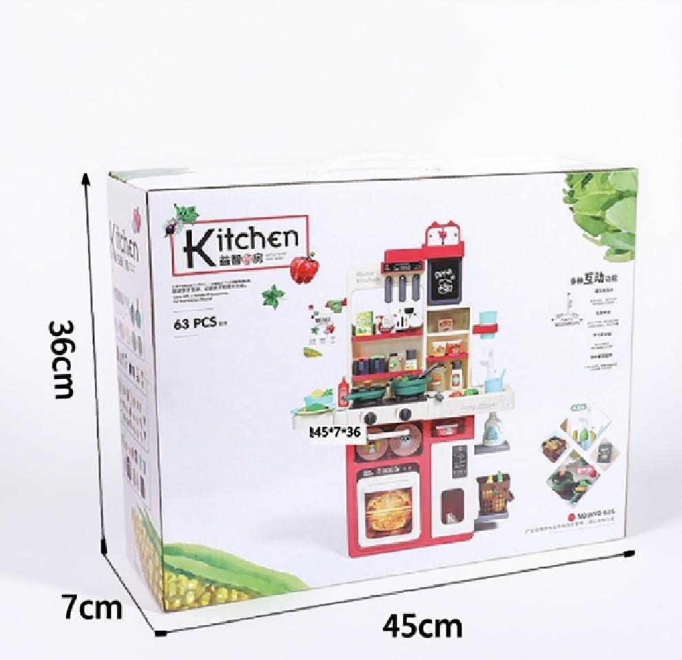 Miniatura 3 de Serena&Jewel Juego de cocina con 63 piezas, juego de accesorios de juguete con sonidos reales y luz, fregadero de juego, estufa de cocina con vapor