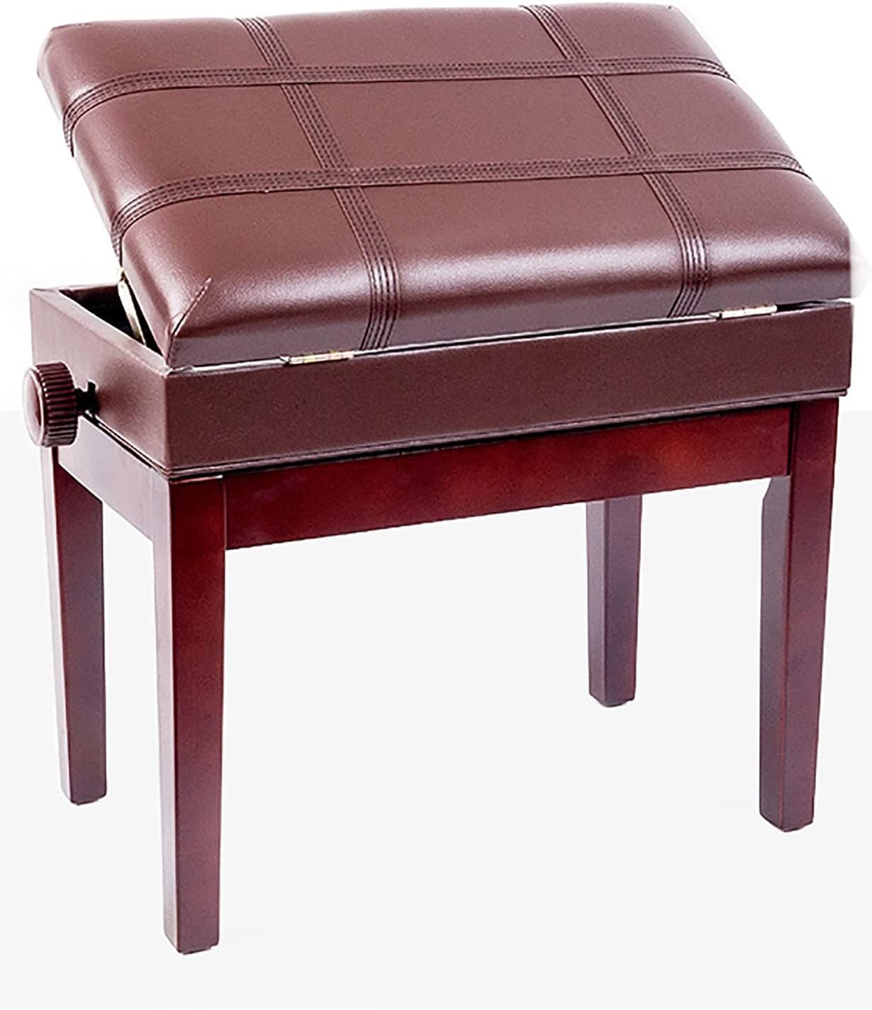 Klavierhocker, Bank, Frisiertisch, Solo, robust, bequem, echtes Leder, für eine Person, gefüllt mit hochelastischem Schwamm, 55 x 34, 47–57 cm (Null Braun)