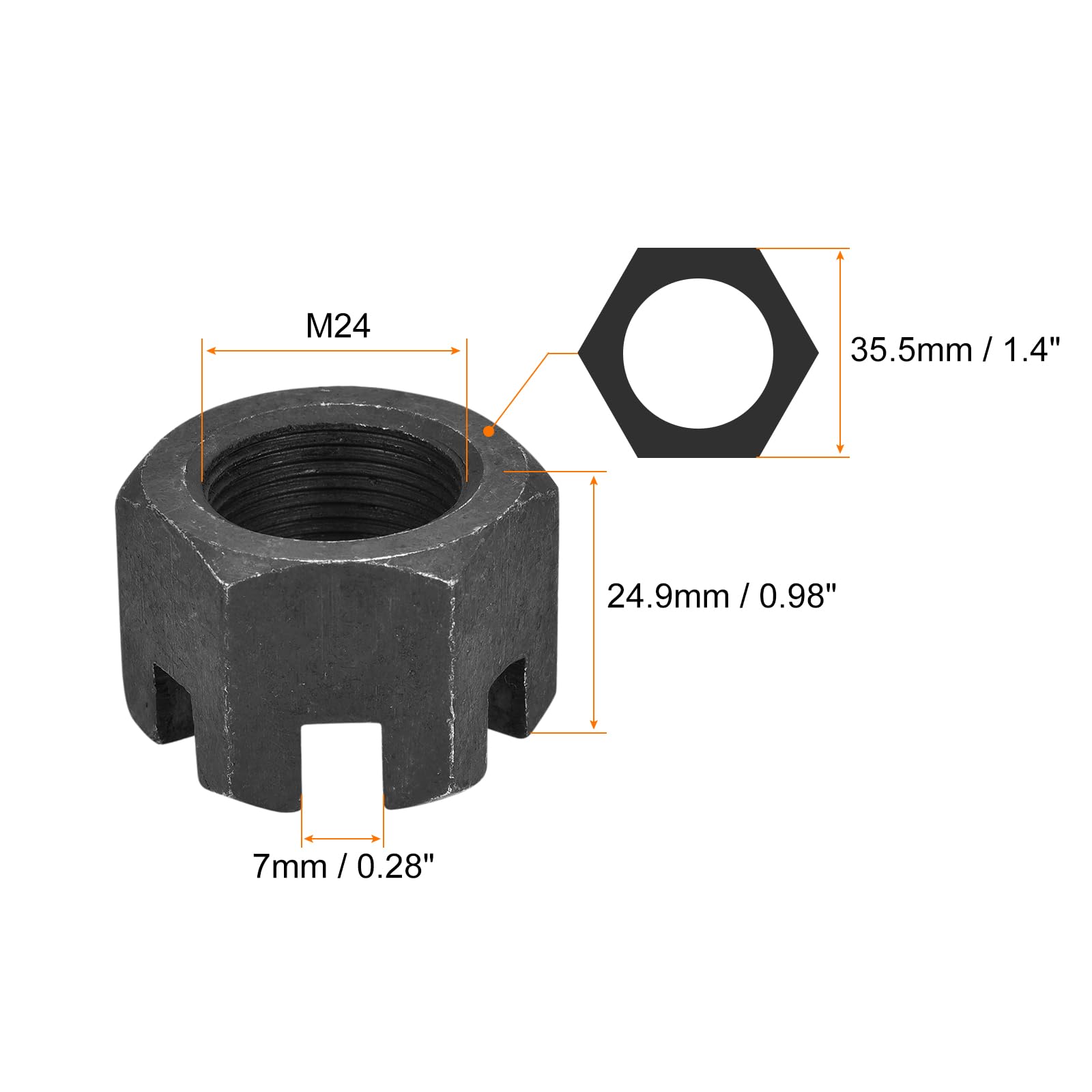 QUARKZMAN M24x1,5mm Écrou Hexagonal Fendu, Écrous Hexagonaux en Acier au Carbone de Qualité 4,8, Noir, 4 Pièces