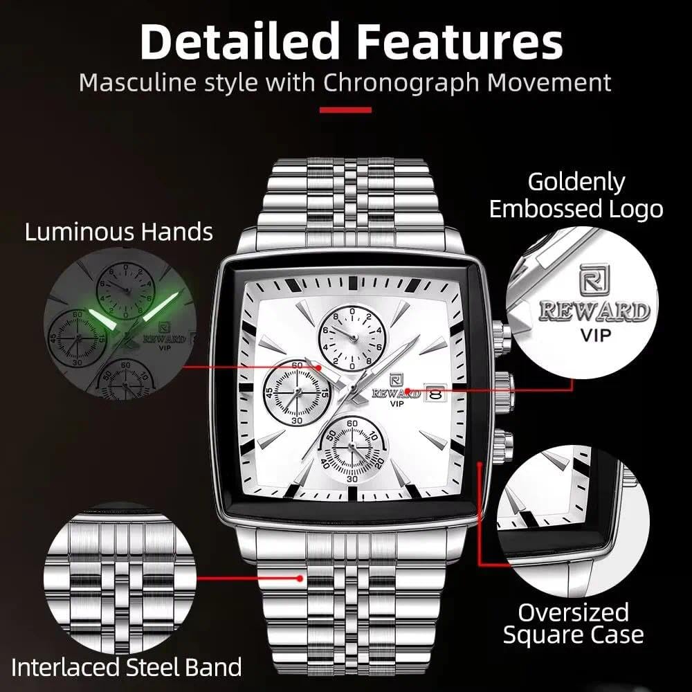Montre rectangulaire à quartz pour homme - Montre d'affaires de luxe - Aiguilles lumineuses - Étanche