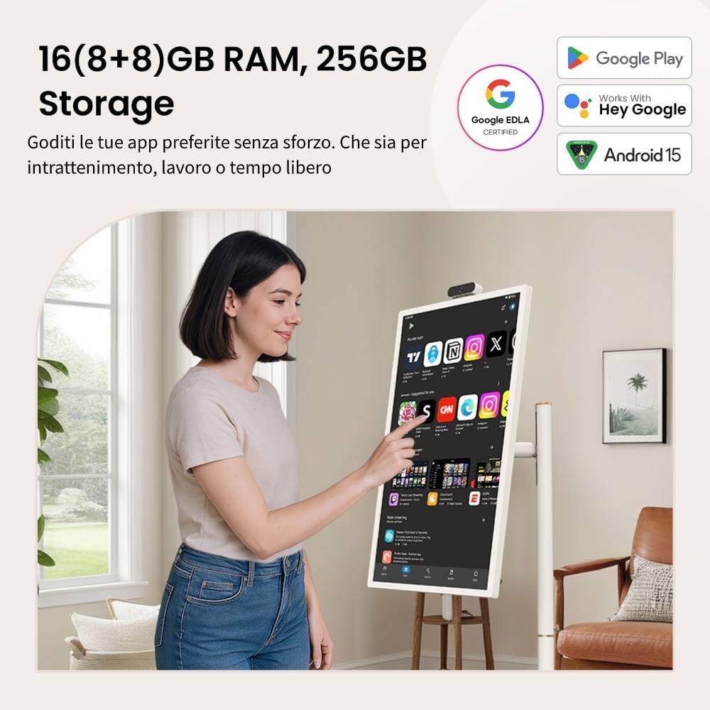 ApoloSign 32 pulgadas 4K TV portatile intelligente di seconda generazione con sistema operativo Android certificato EDLA, touchscreen mobile con rotazione completa, telecomando vocale