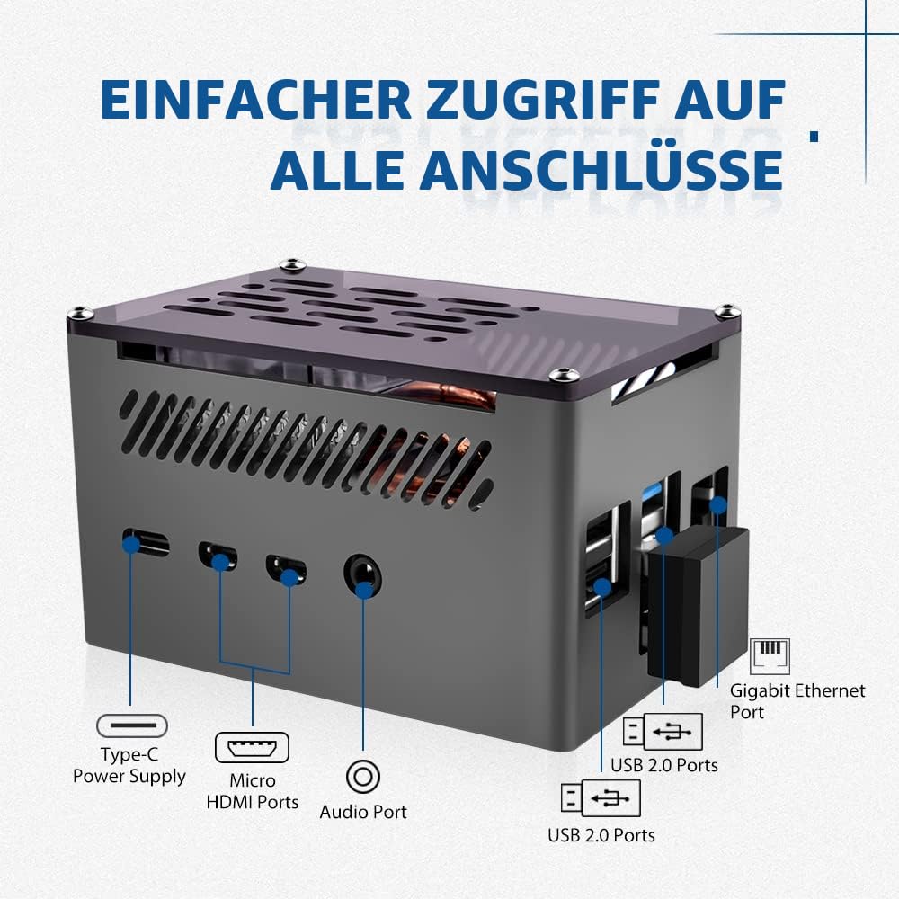 GeeekPi Aluminium NAS Gehäuse mit Ice Tower Kühler,M.2 SATA SSD Adapterplatine, Passive Gehäuse mit 4007 Ultra-Quiet PWM Lüfter für Raspberry Pi 4 Model B 2GB 4GB 8GB