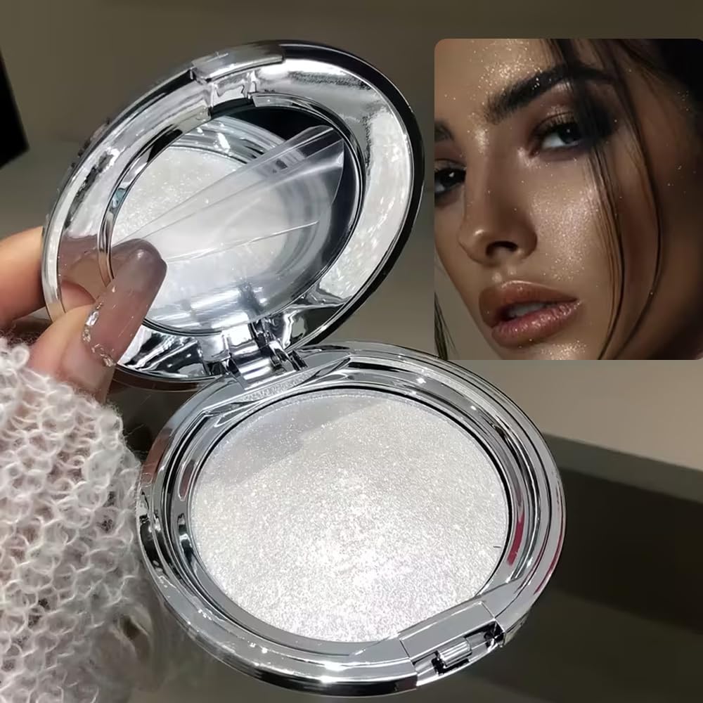 White Moonlight Highlighter – Waterproof Diamond Glow Shimmer for Face & Body | Icy Metallic Finish with Ultra-Fine Sparkle | Long-Lasting Radiance for Luminous Glass Skin, Dewy Look, Party Makeup