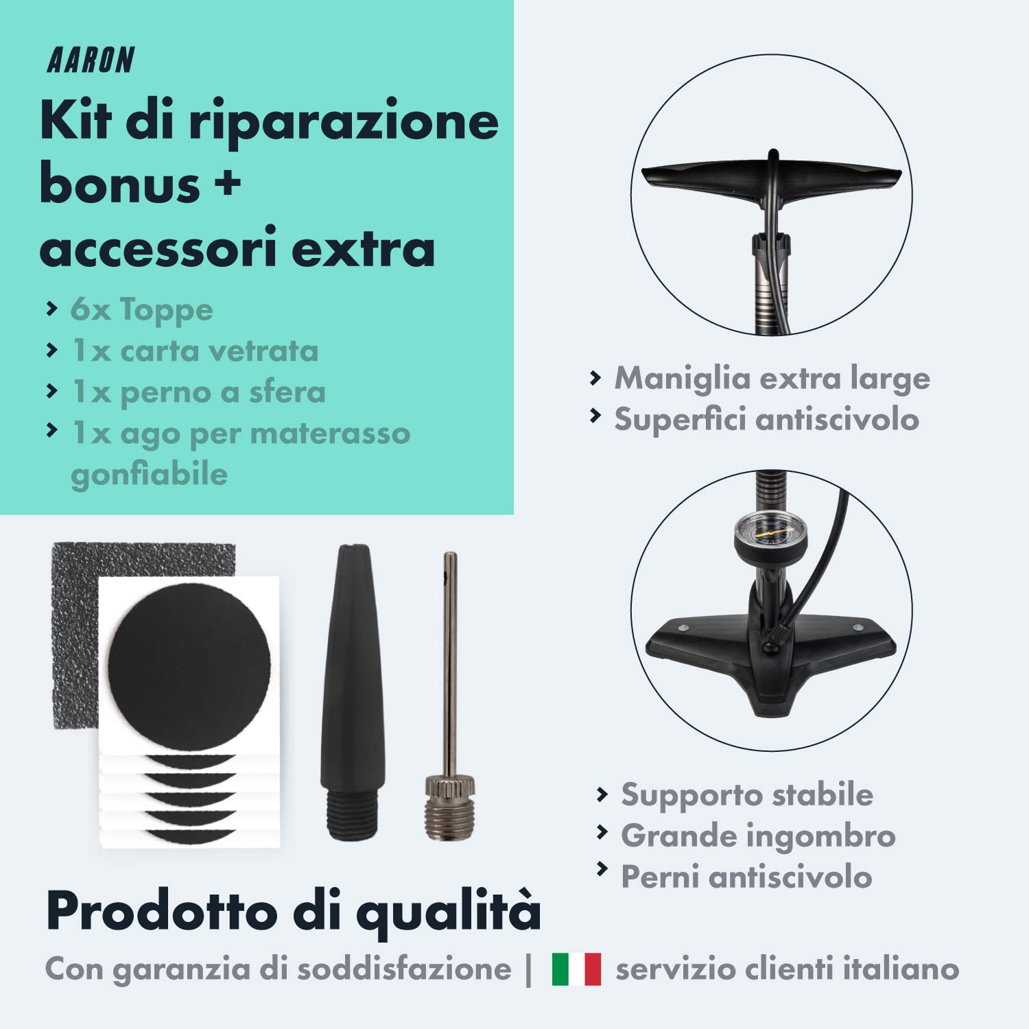 AARON Sport Pompa a Pavimento per Bicicletta Alta Pressione con Manometro per Valvole Bici Elettrica MTB Corsa