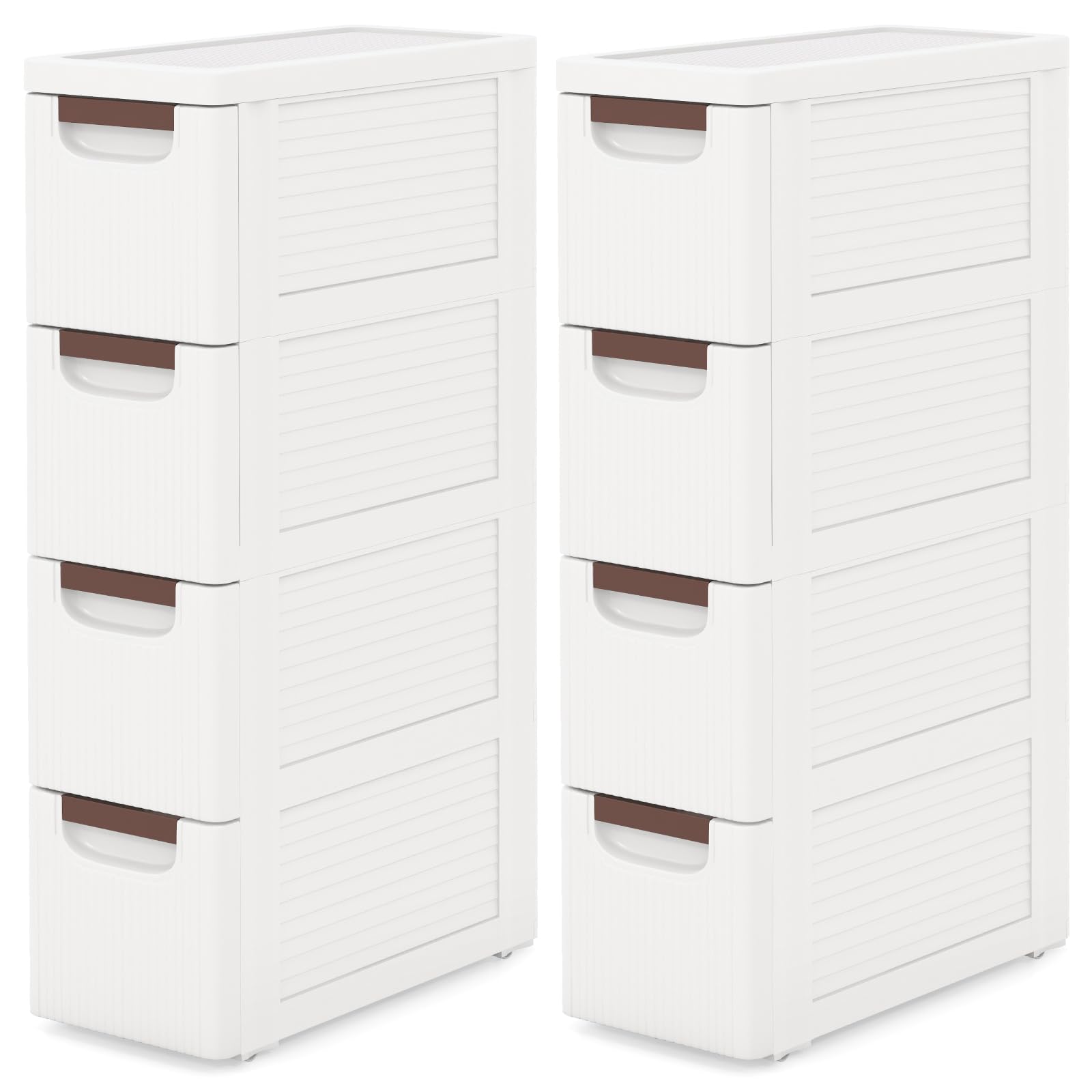 KOMFOTTEU Carrellino Stretto con Ruote, Cassettiera 3/4/5/6 Cassetti Slim, Carrello Portaoggetti a Rotelle, Mobiletto Bagno Salvaspazio per Cucina, Soggiorno, Camera da Letto, Bianco (4 Cassetti)