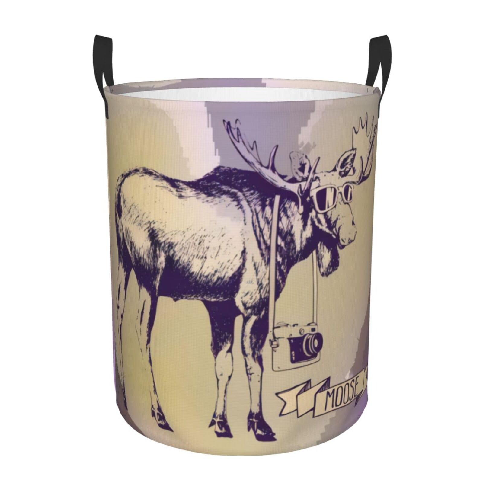 M Circular Hamper – Collapsible Cool Moose Print Laundry Basket