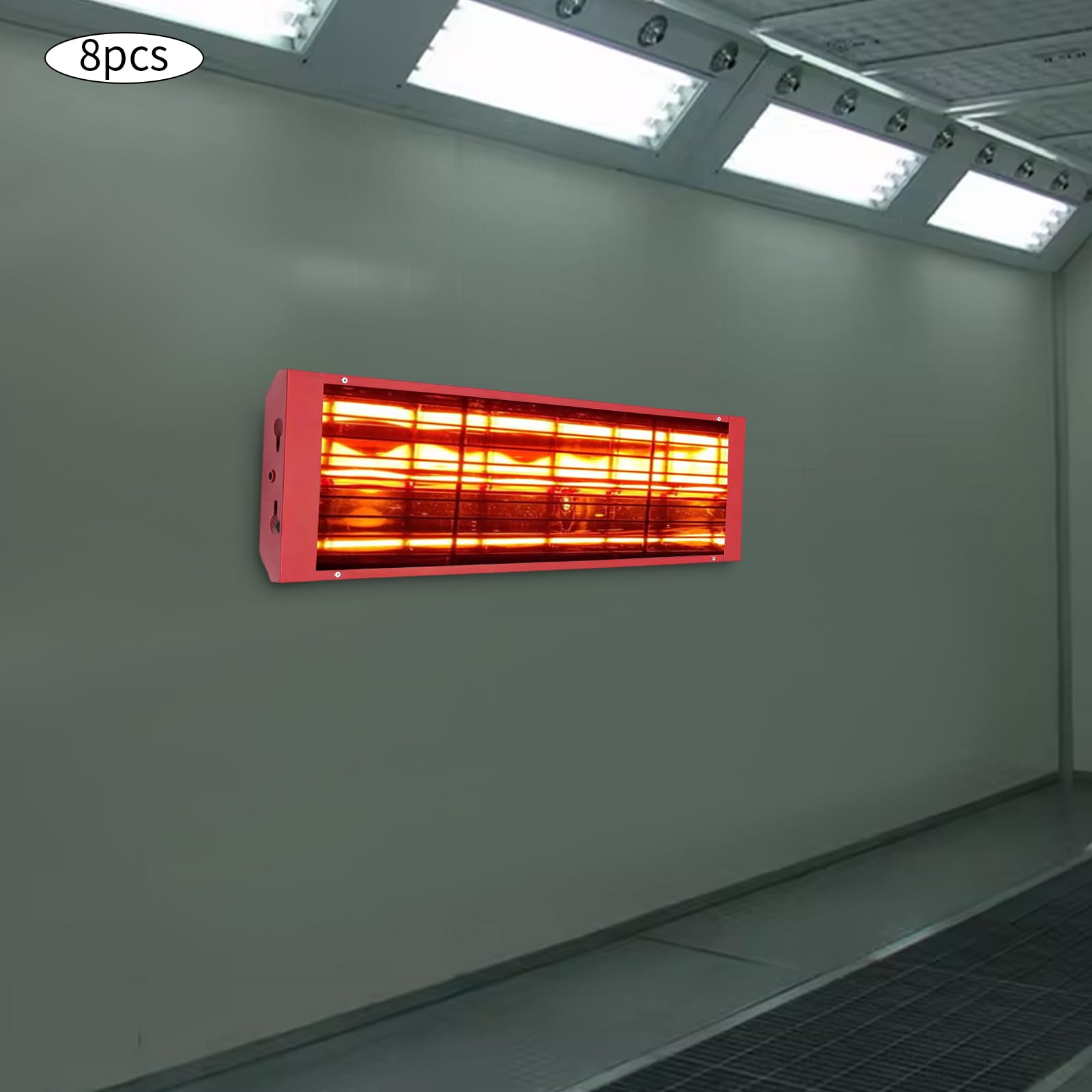 Florchest 23.6in Baking Infrared Paint Curing Lamp,8 Set 2000W Heater Lamp 110V for Automotive Spray Booths Far Infrared Radiation Heating, Hardwired,No Plug