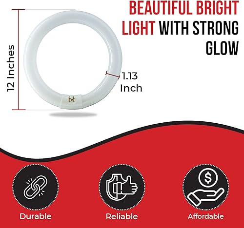 Miniatura 4 de BULBMASTER FC12T9D - Bombilla circular fluorescente redonda T9 de 32 vatios de 12 pulgadas, luz diurna 6500K, FC12T9 1930 lúmenes G10Q base de 4