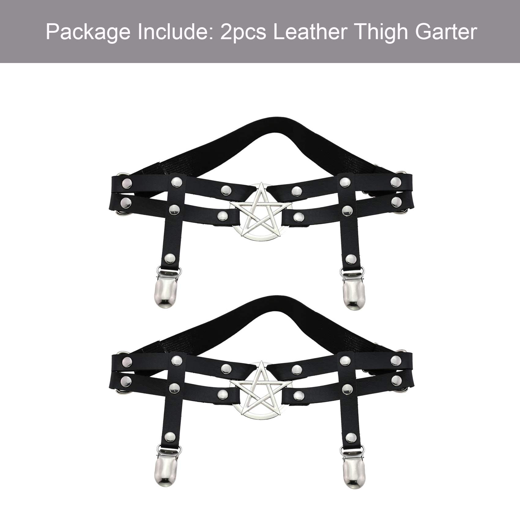 alisikee 2pcs Adjustable Star-Shaped Leg Garter with Anti-Slip Clips, Elastic Gothic Thigh Ring Garter for Women and Girls: Black Garter
