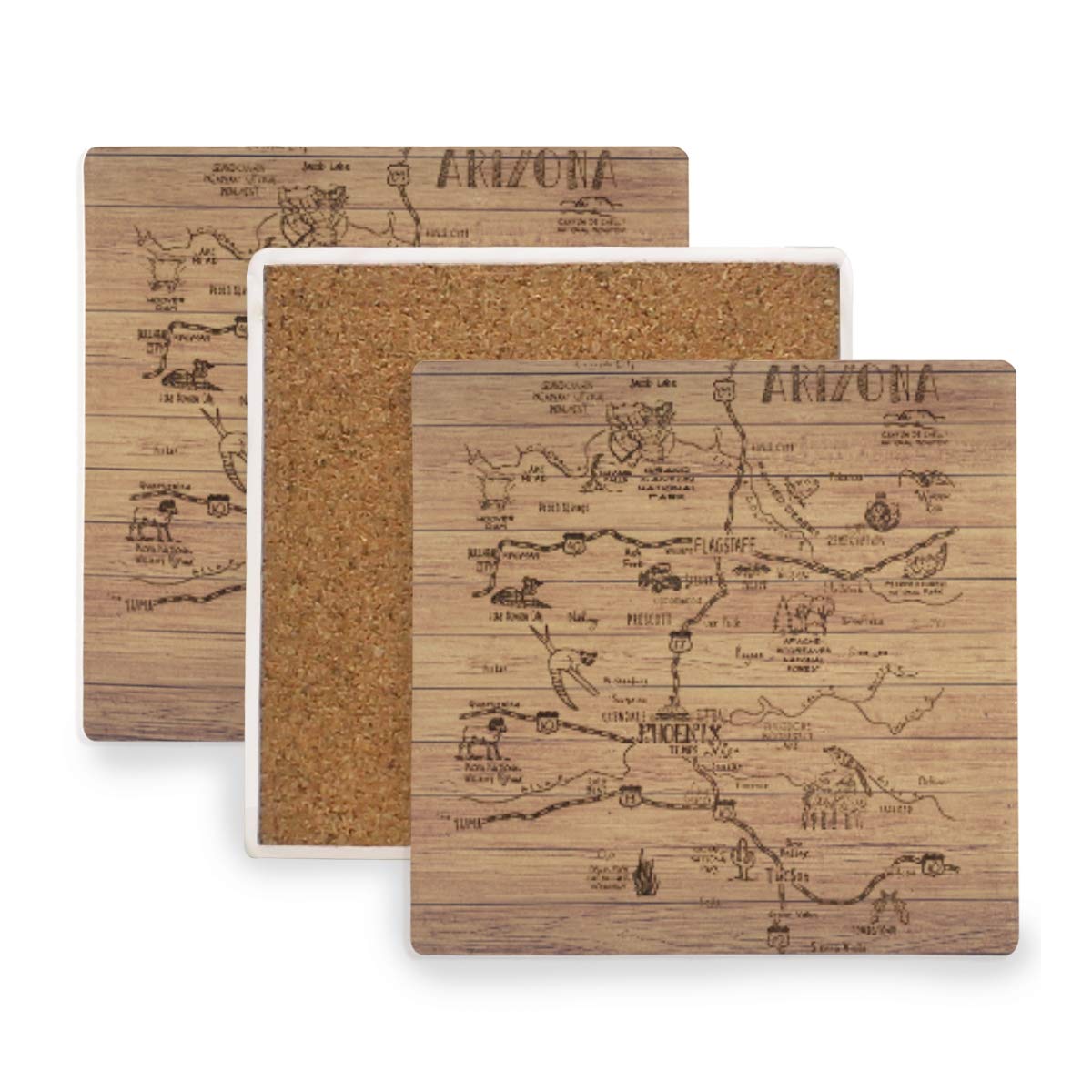 Arizona State Destination Ceramic Coasters for Drinks,Square 4 Piece Coaster Set