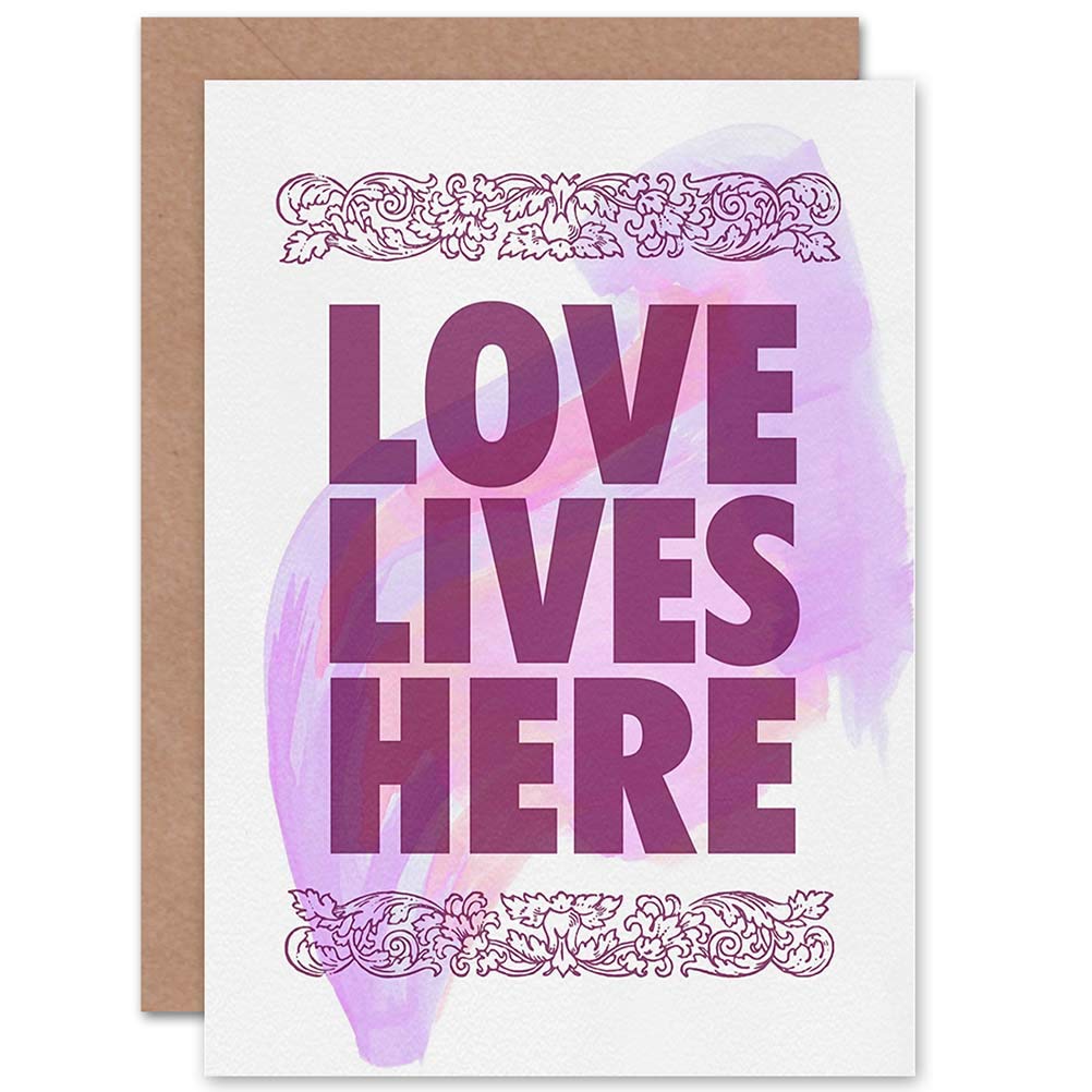 Wee Blue Coo CARD VALENTINE ROMANCE LOVE LIVES HERE PINK BOLD GIFT